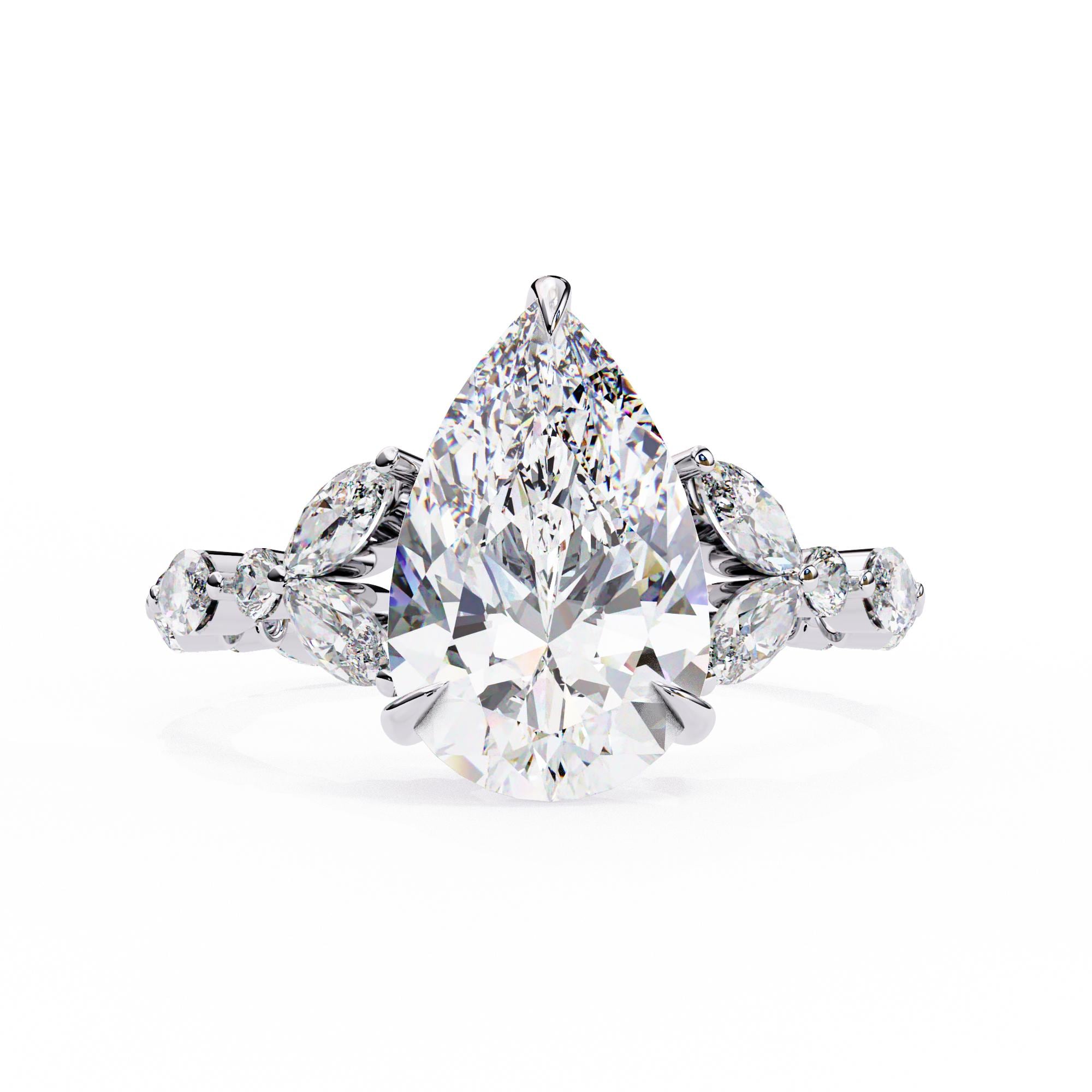 3ct Pear Moissanite Engagement Ring, Sterling Silver Art Deco Eternity Band