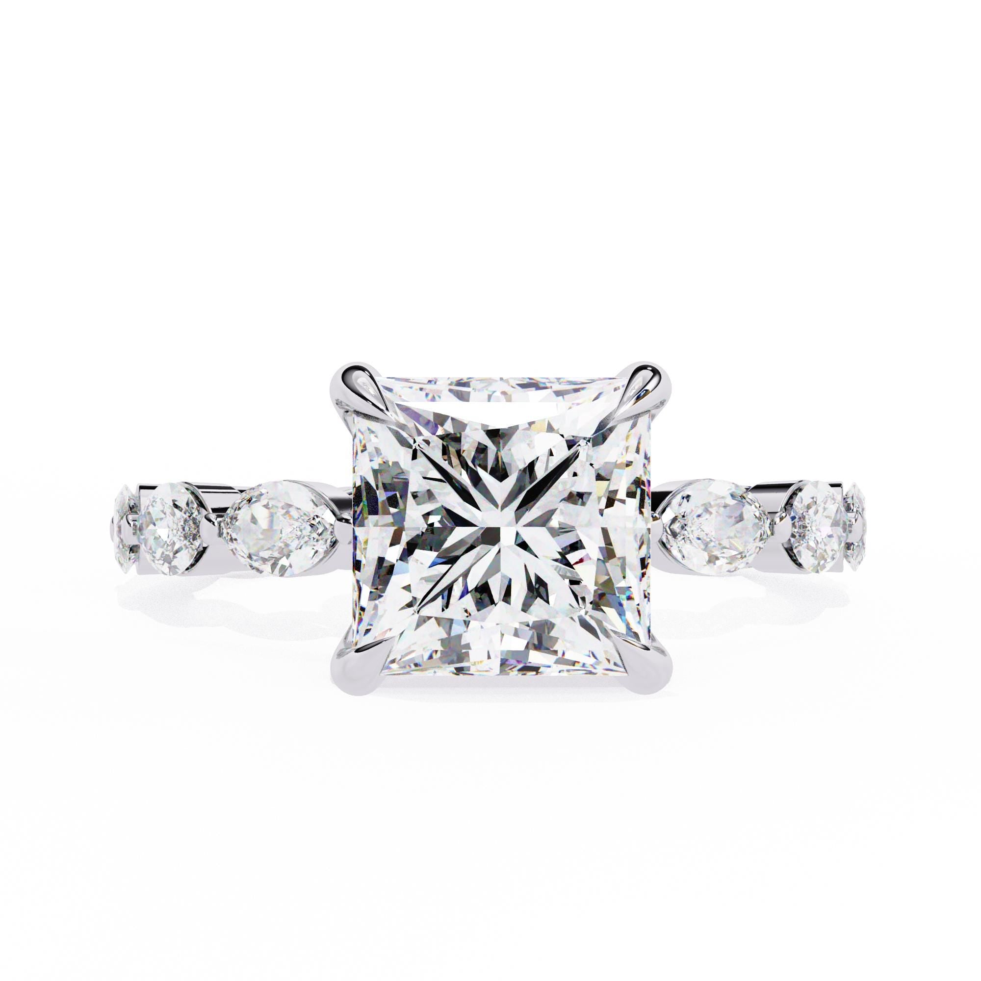Princess Cut Moissanite Engagement Ring, Sterling Silver Wedding, Promise Gift