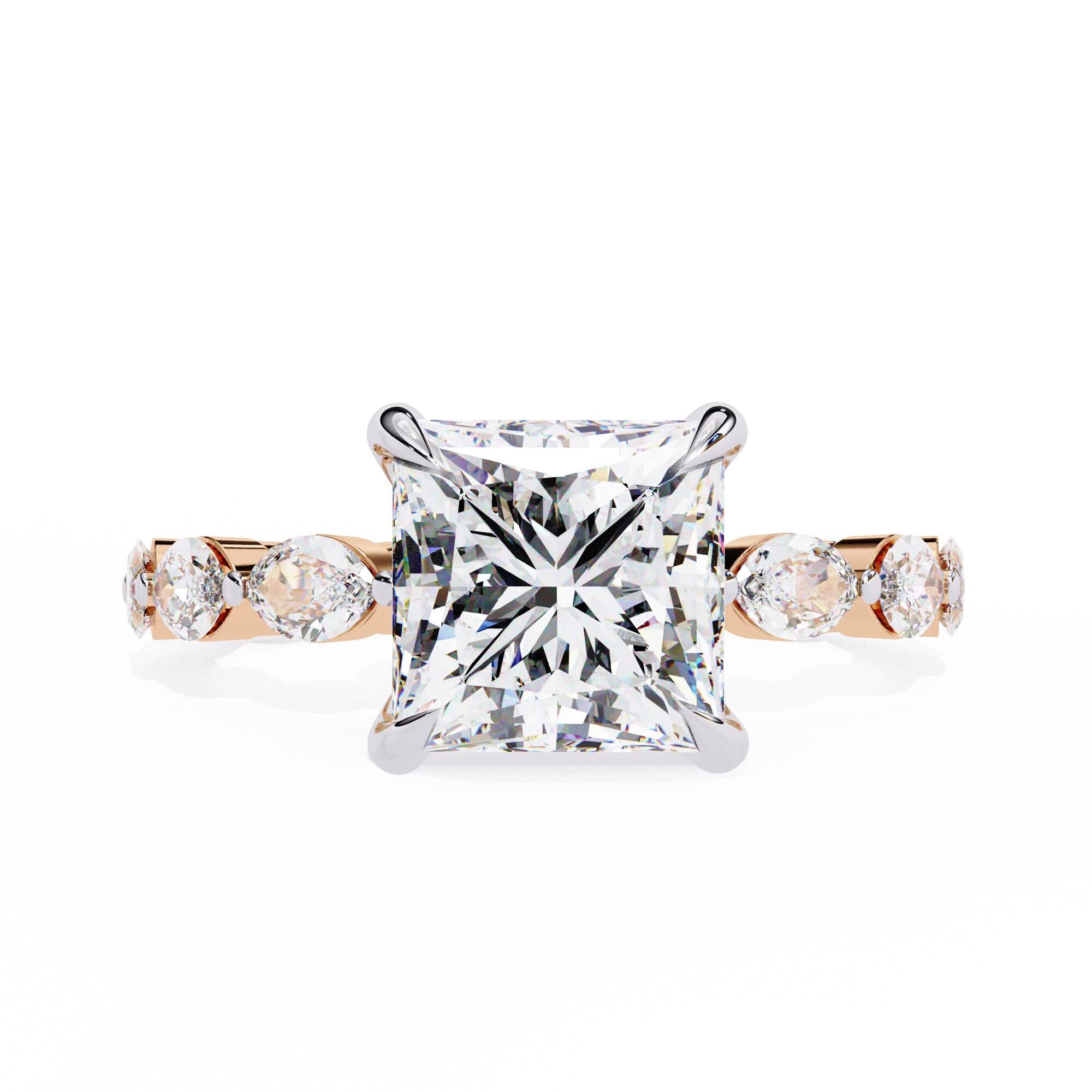 Princess Cut Moissanite Engagement Ring, Sterling Silver Wedding, Promise Gift