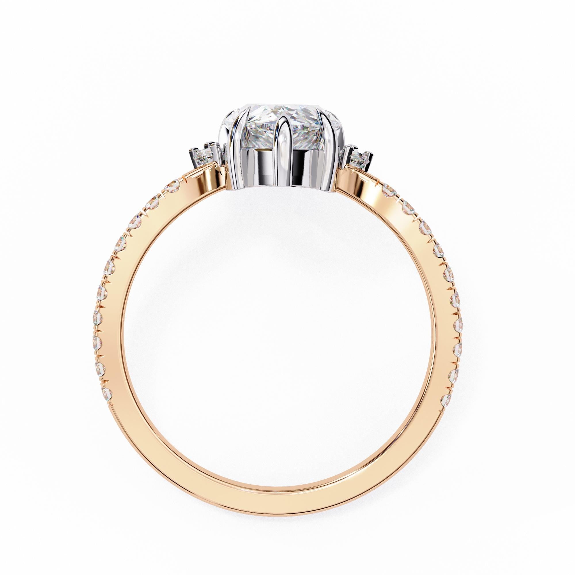 Pear Moissanite Sterling Silver Ring, Crown Teardrop Engagement Ring