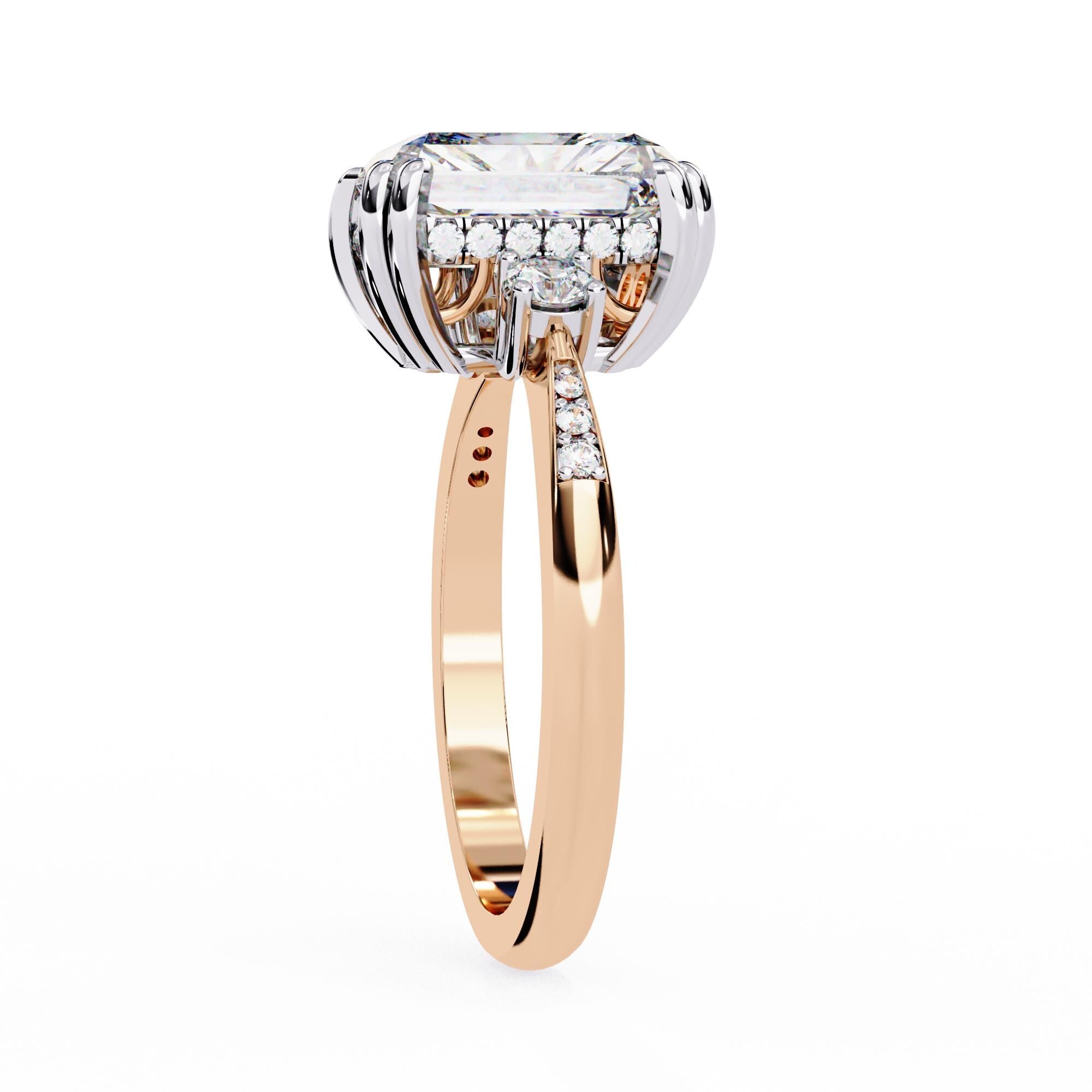 Radiant Cut Moissanite Engagement Ring, Hidden Halo, Sterling Silver