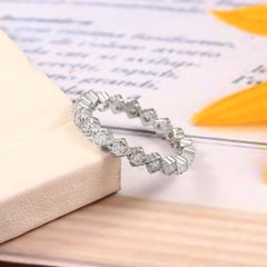 Sterling Silver Moissanite Eternity Band, Sparkly Modern Wedding Statement Dainty Elegant Ring