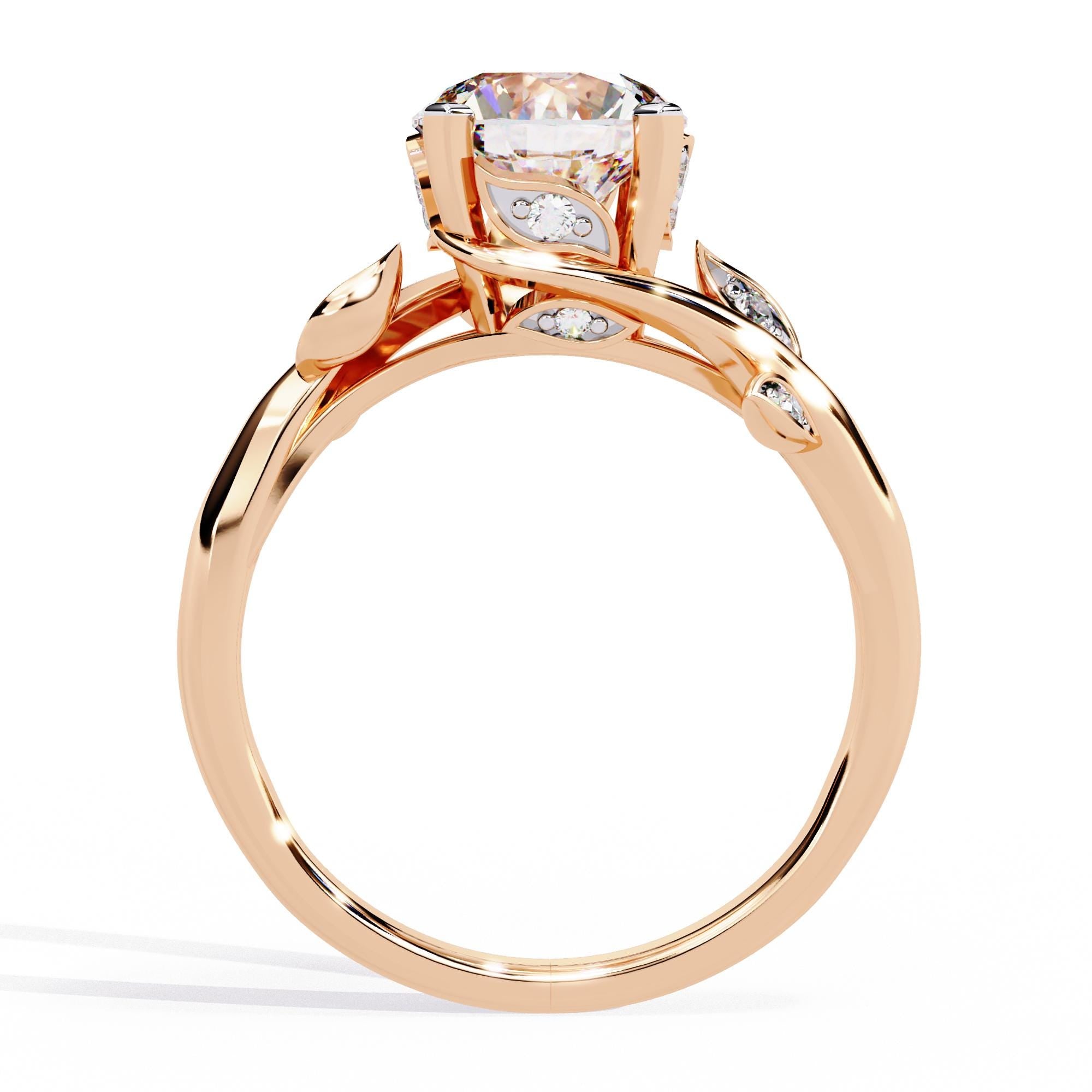 Sterling Silver Moissanite Leaf Engagement Ring, Hidden Halo Bridal Jewelry