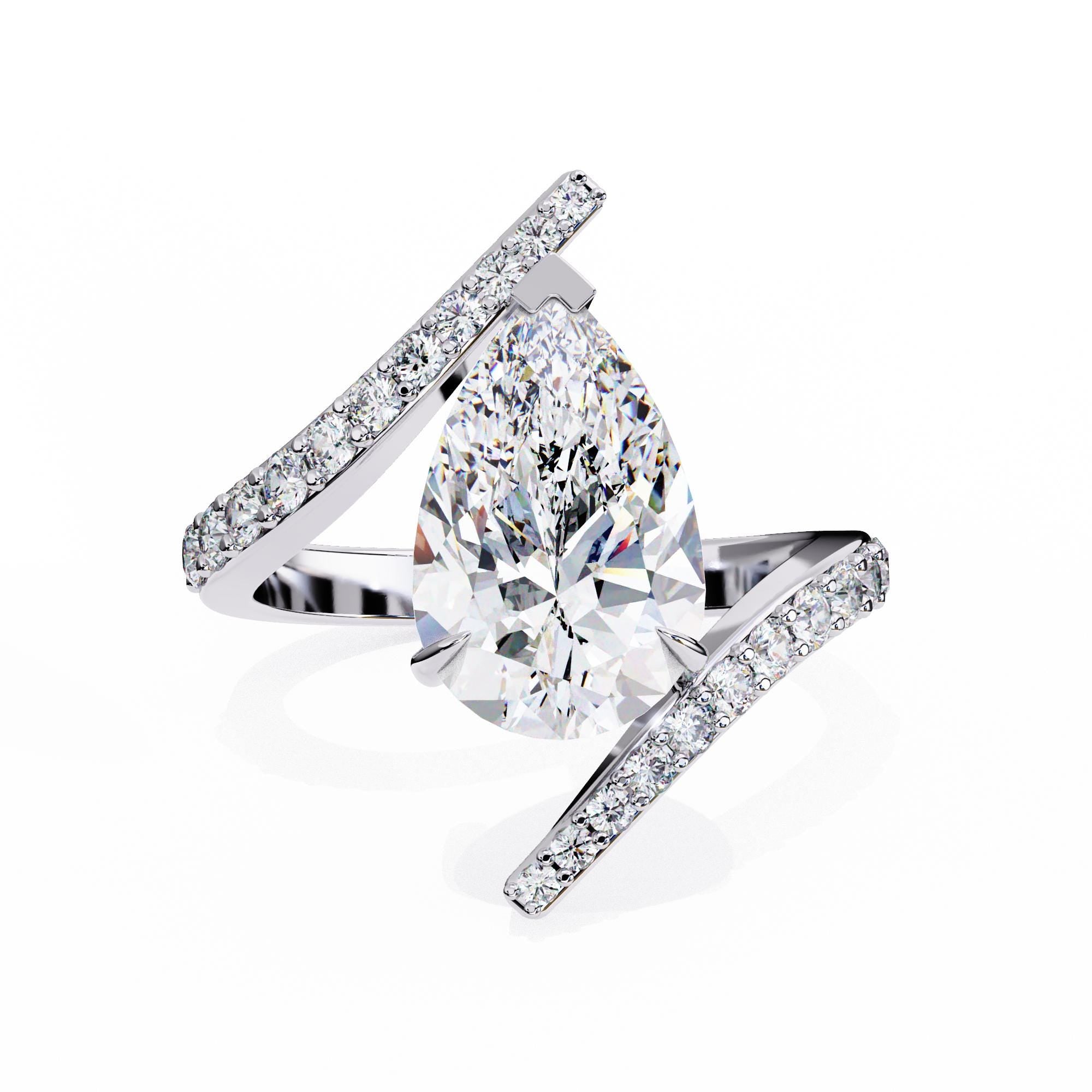 Sterling Silver Pear Moissanite Bypass Eternity Ring, Minimalist Engagement Band