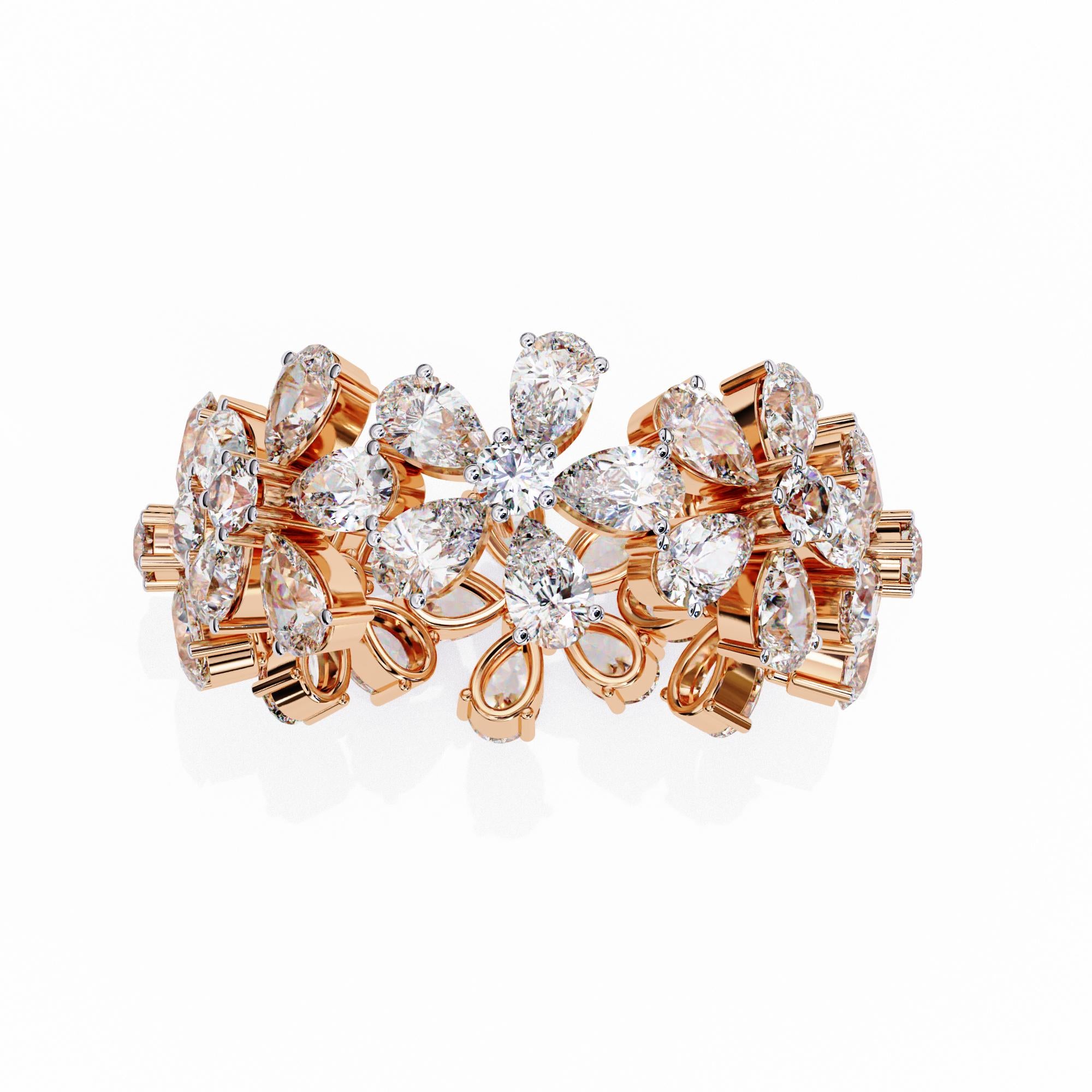 Flower Moissanite Ring, Sterling Silver Full Eternity Band