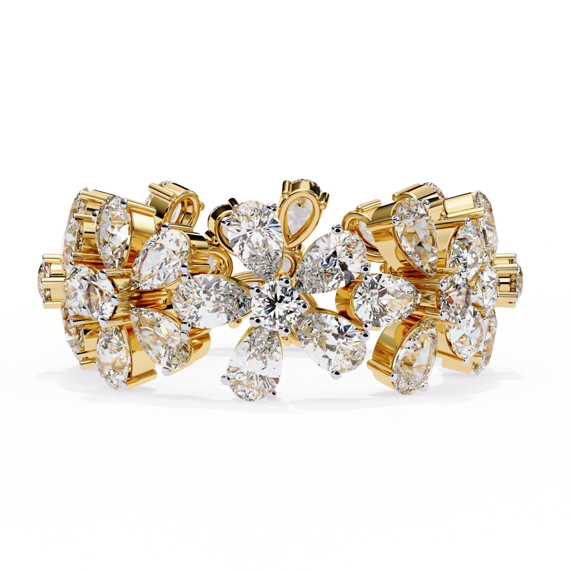 Flower Moissanite Ring, Sterling Silver Full Eternity Band