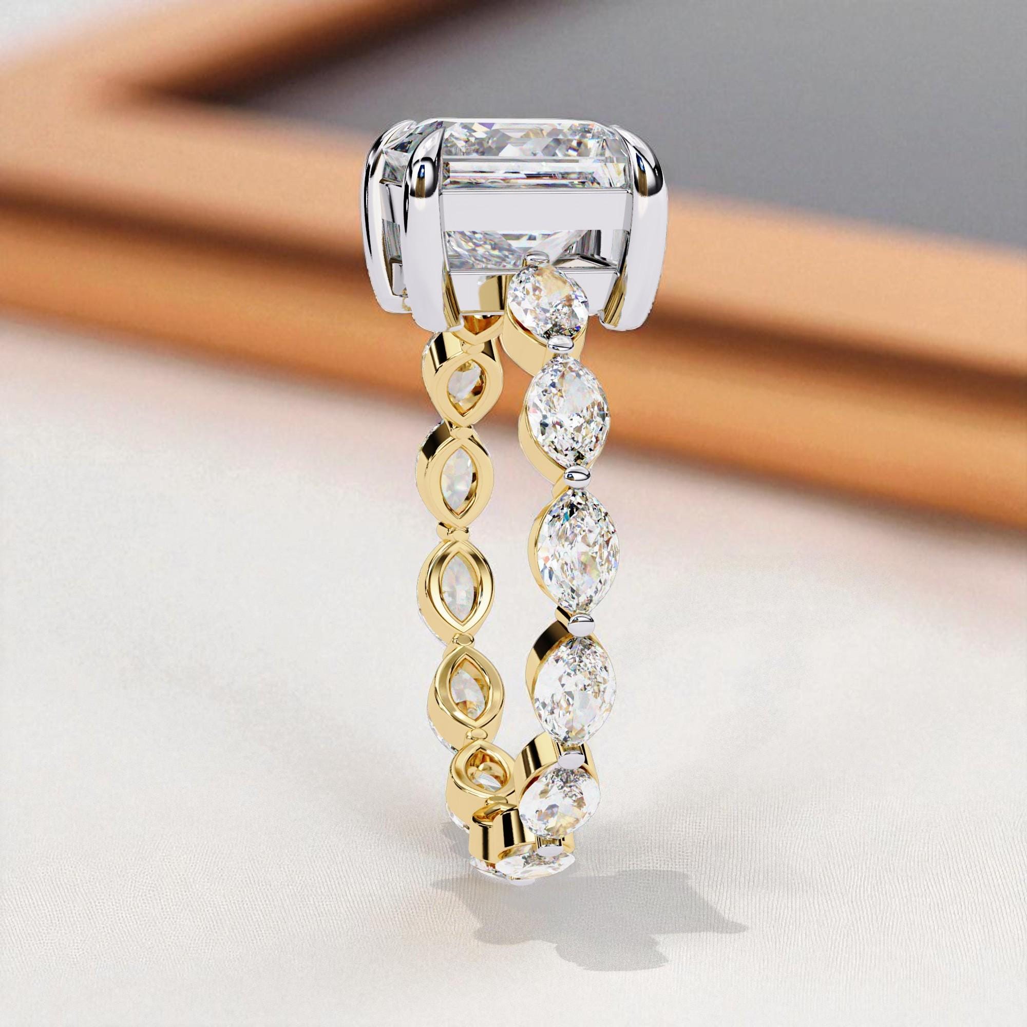 Radiant Cut Moissanite Engagement, Hidden Halo Ring, Promise Ring, Statement Ring