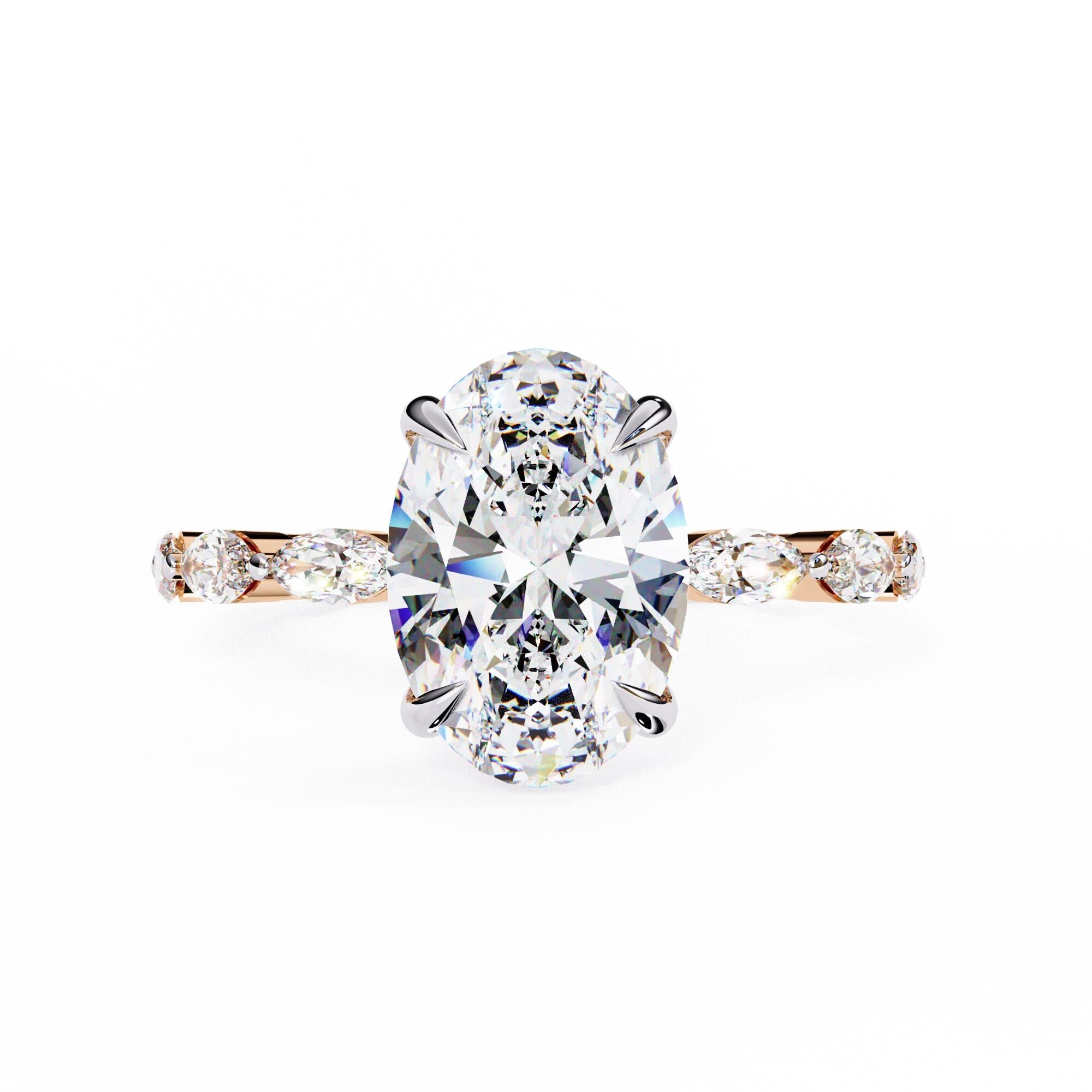 Oval Moissanite Engagement Ring, Rose Gold, Wedding, Promise, Anniversary Gift