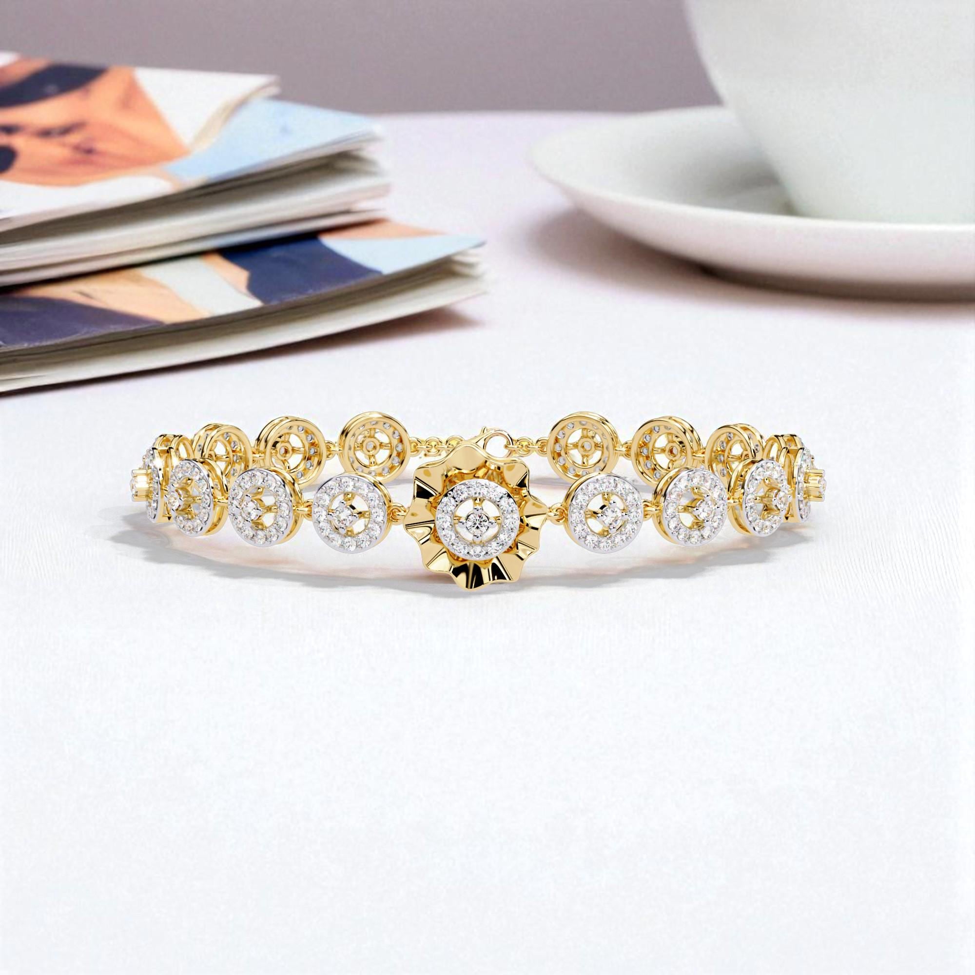 Handmade Moissanite Flower Bangle, 925 Sterling Silver Bridal Bracelet