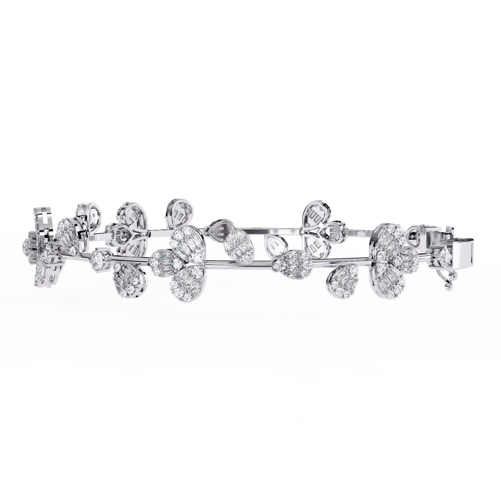 Floral Moissanite Bracelet, 925 Sterling Silver Wedding Jewelry