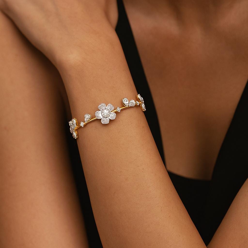 Floral Moissanite Bracelet, 925 Sterling Silver Wedding Jewelry