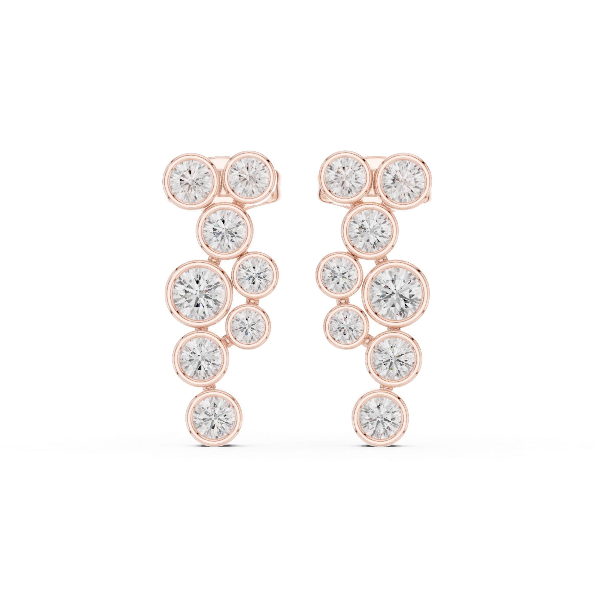 Moissanite Cluster Dangle Earrings, Sterling Silver Bezel Set