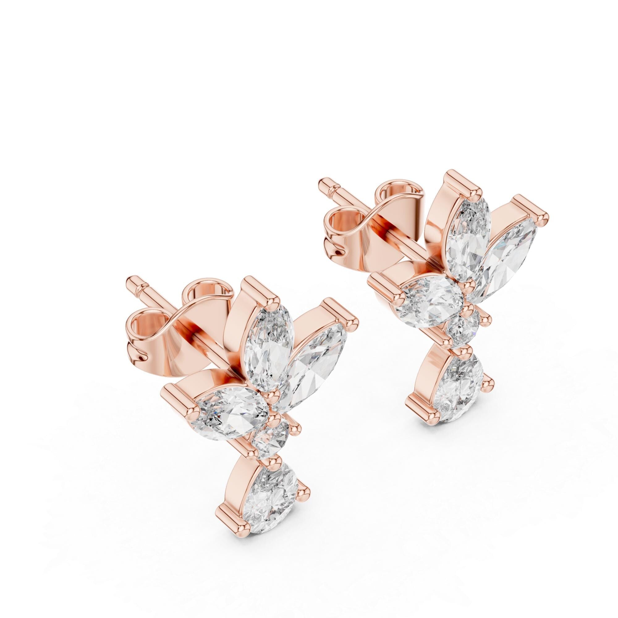 Moissanite Sterling Silver Statement Stud Earrings, Bridal Jewelry