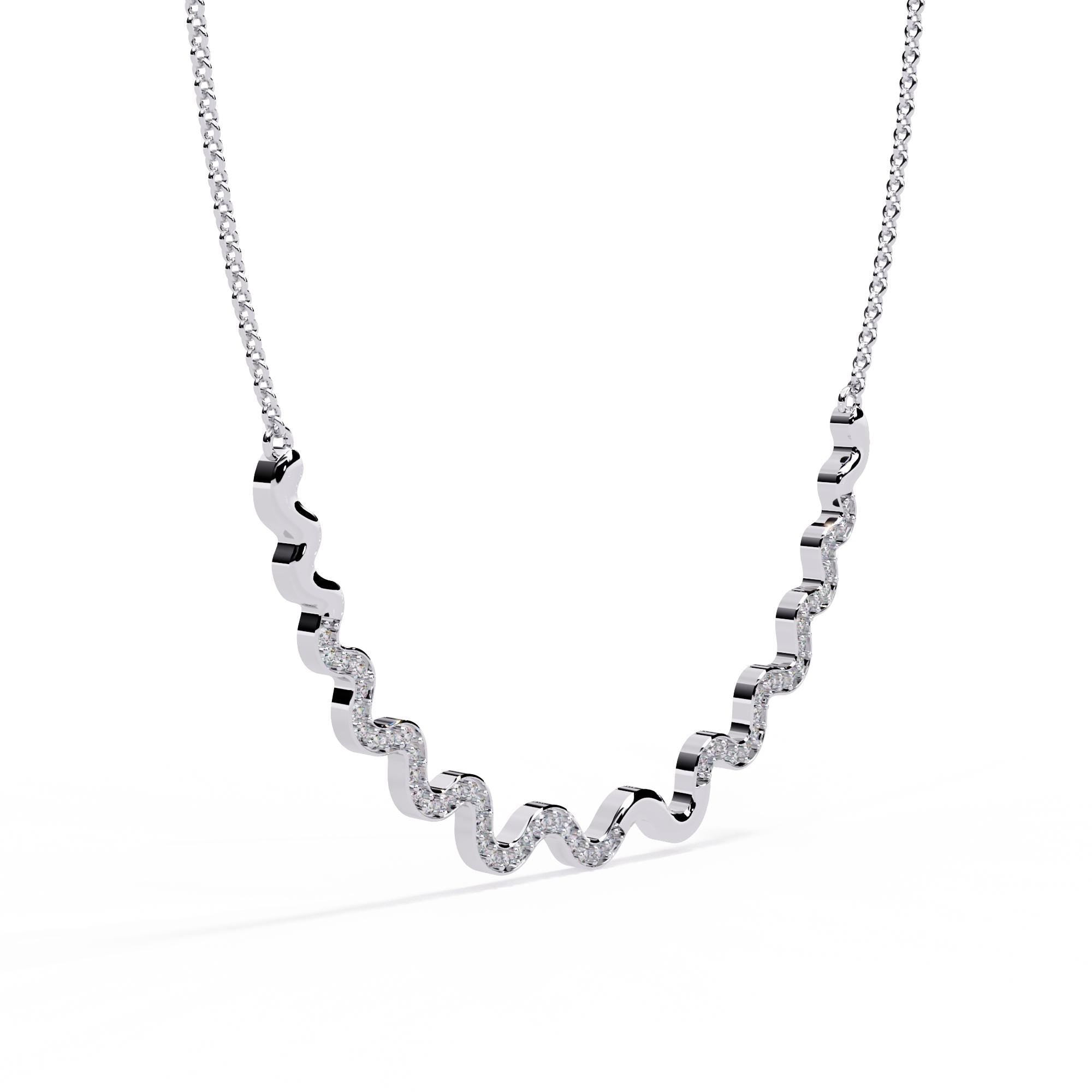 Moissanite Wave Necklace, 925 Sterling Silver, Dainty Handmade Pendant