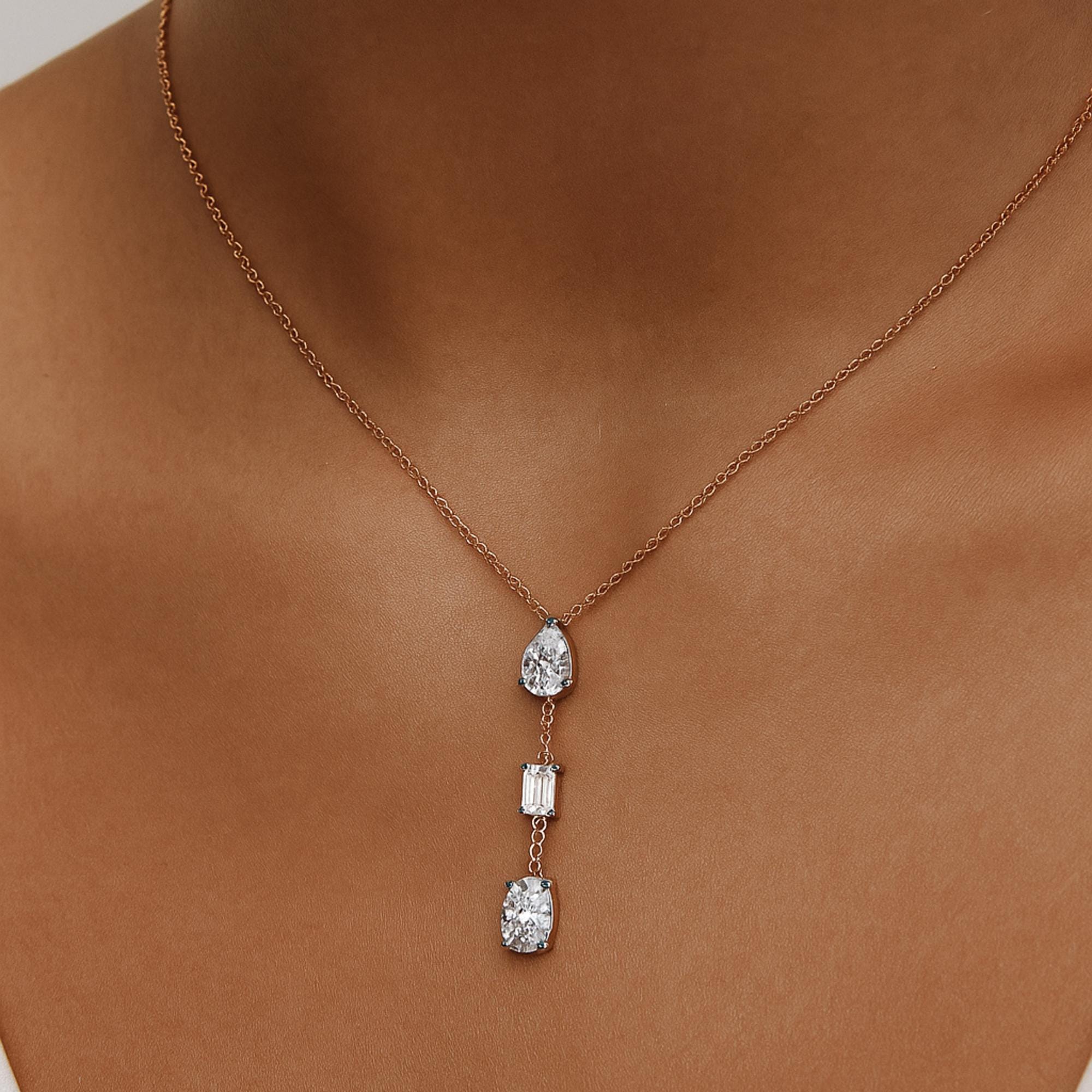 Sterling Silver Moissanite Y Drop Necklace | Bridal Jewelry Gift