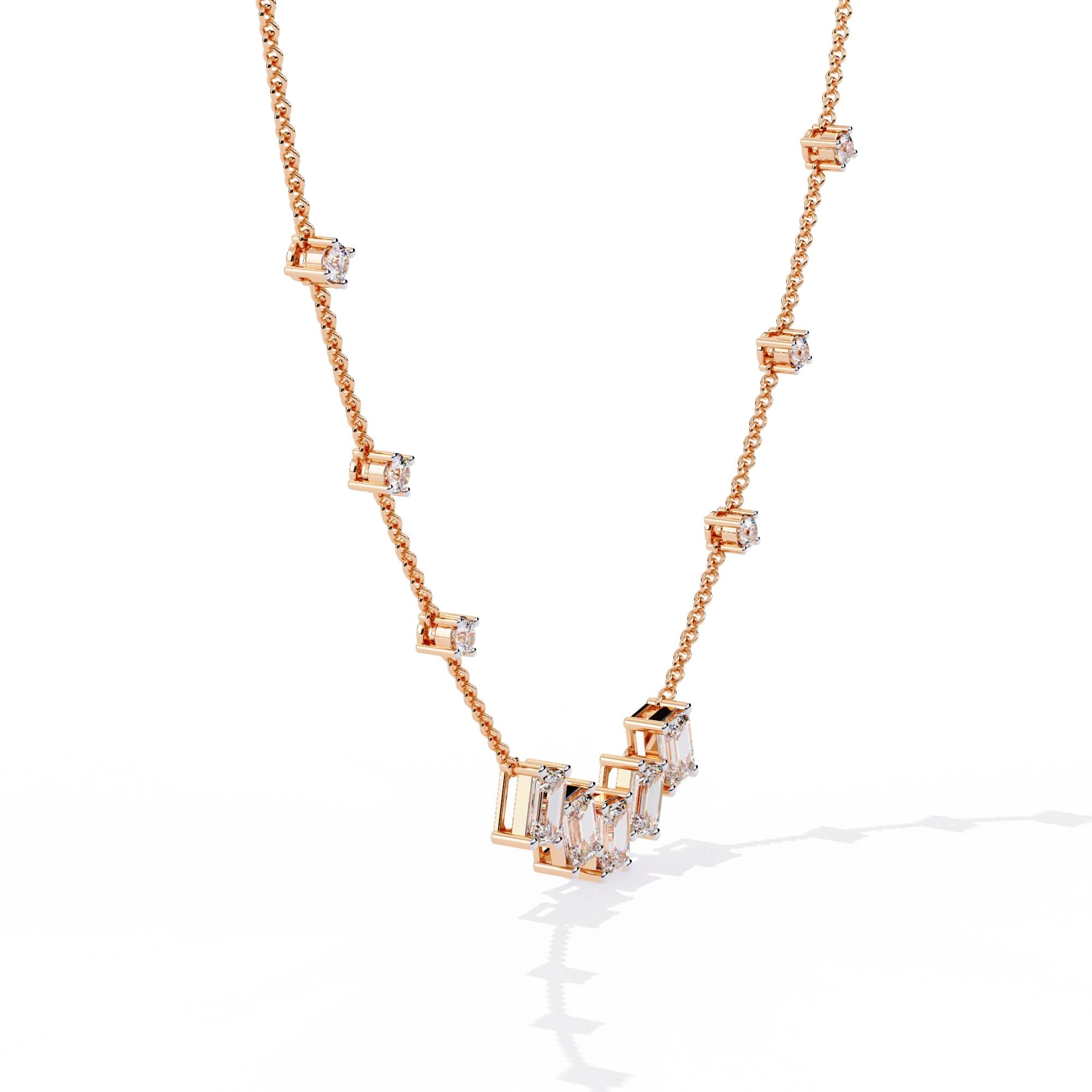Moissanite Baguette Necklace, Sterling Silver Emerald Cut Cluster
