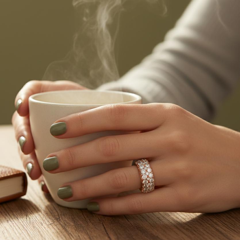 Moissanite Cluster Ring: Sterling Silver Half Eternity Wedding Band