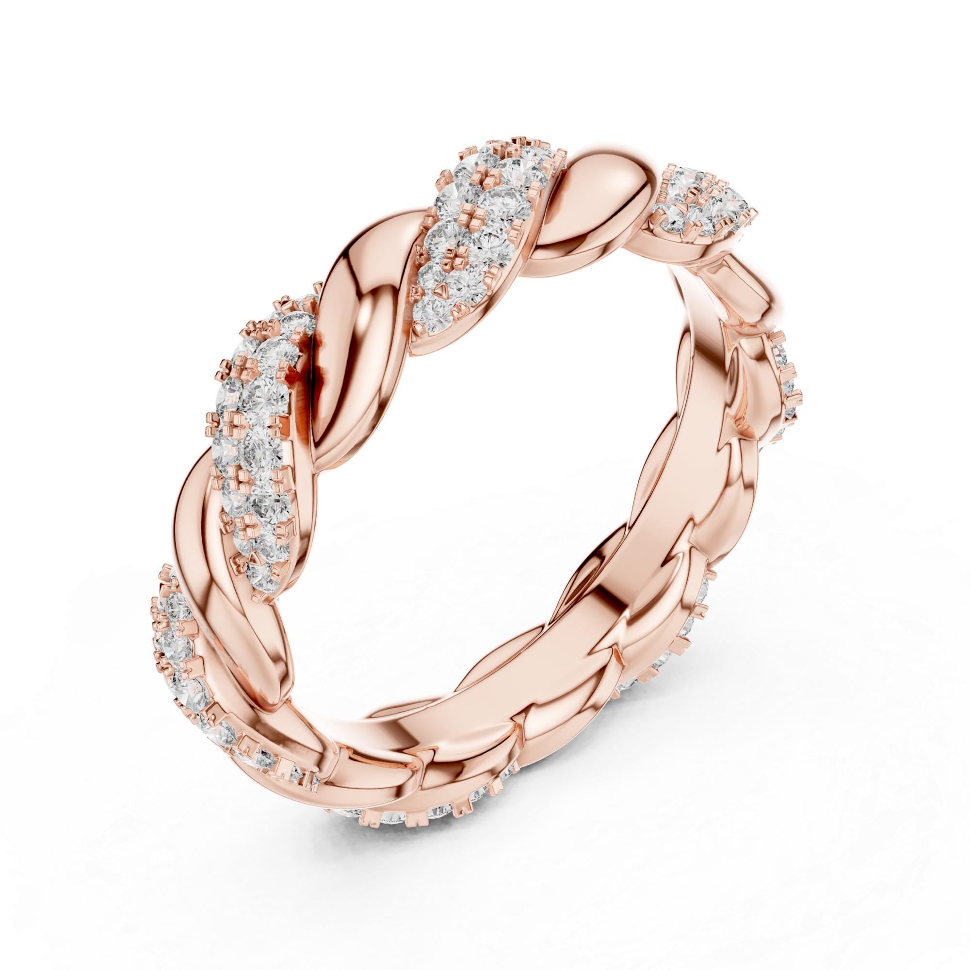 Twisted Sterling Silver Moissanite Wedding Band, Full Eternity Anniversary Ring