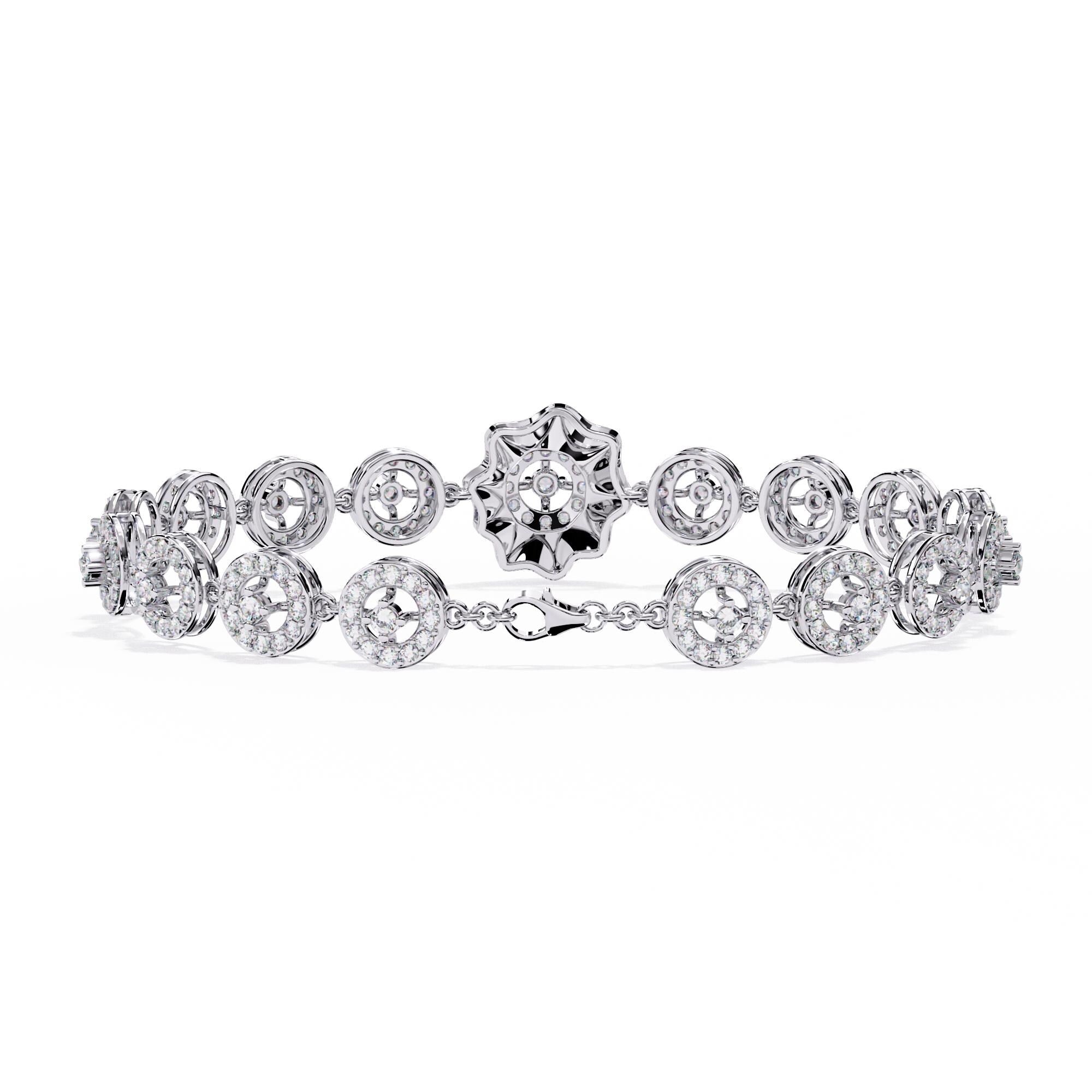 Handmade Moissanite Flower Bangle, 925 Sterling Silver Bridal Bracelet