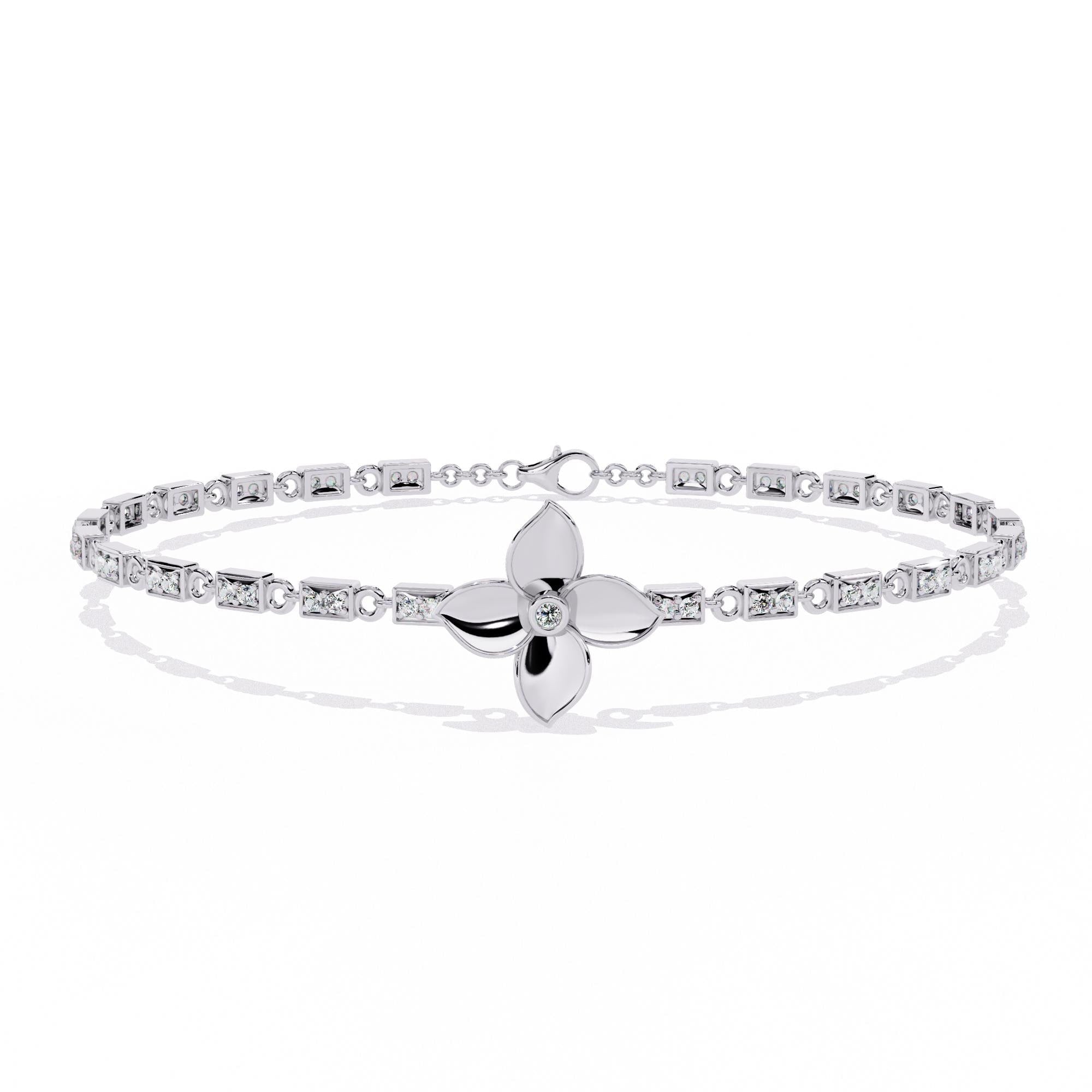 Handmade Moissanite Flower Bracelet, 925 Sterling Silver, Bridal Jewelry
