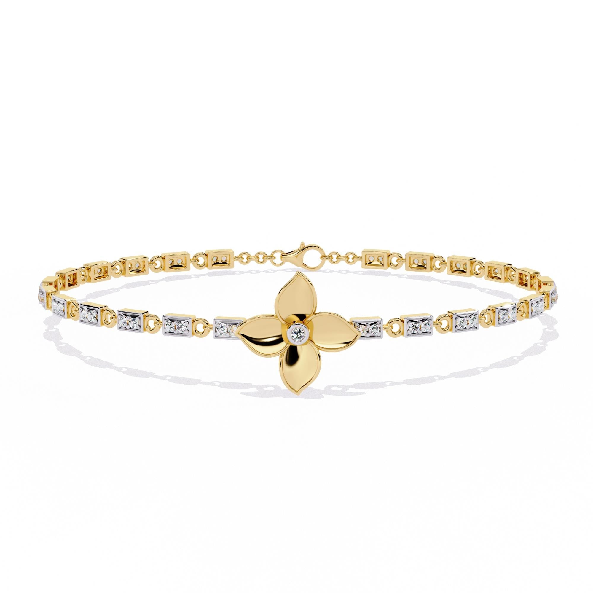 Handmade Moissanite Flower Bracelet, 925 Sterling Silver, Bridal Jewelry