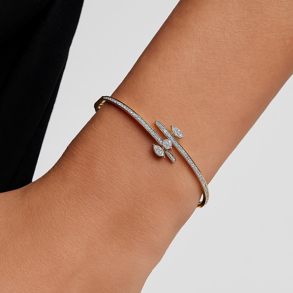 Handmade Moissanite Sterling Silver Bypass Bangle Bracelet