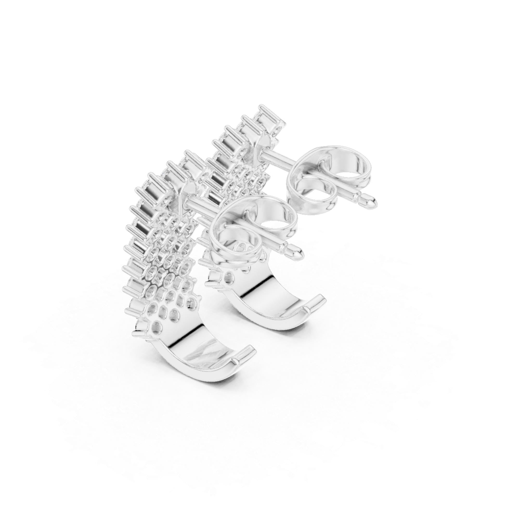 Moissanite Half Hoop Earrings, Sterling Silver Pave Set