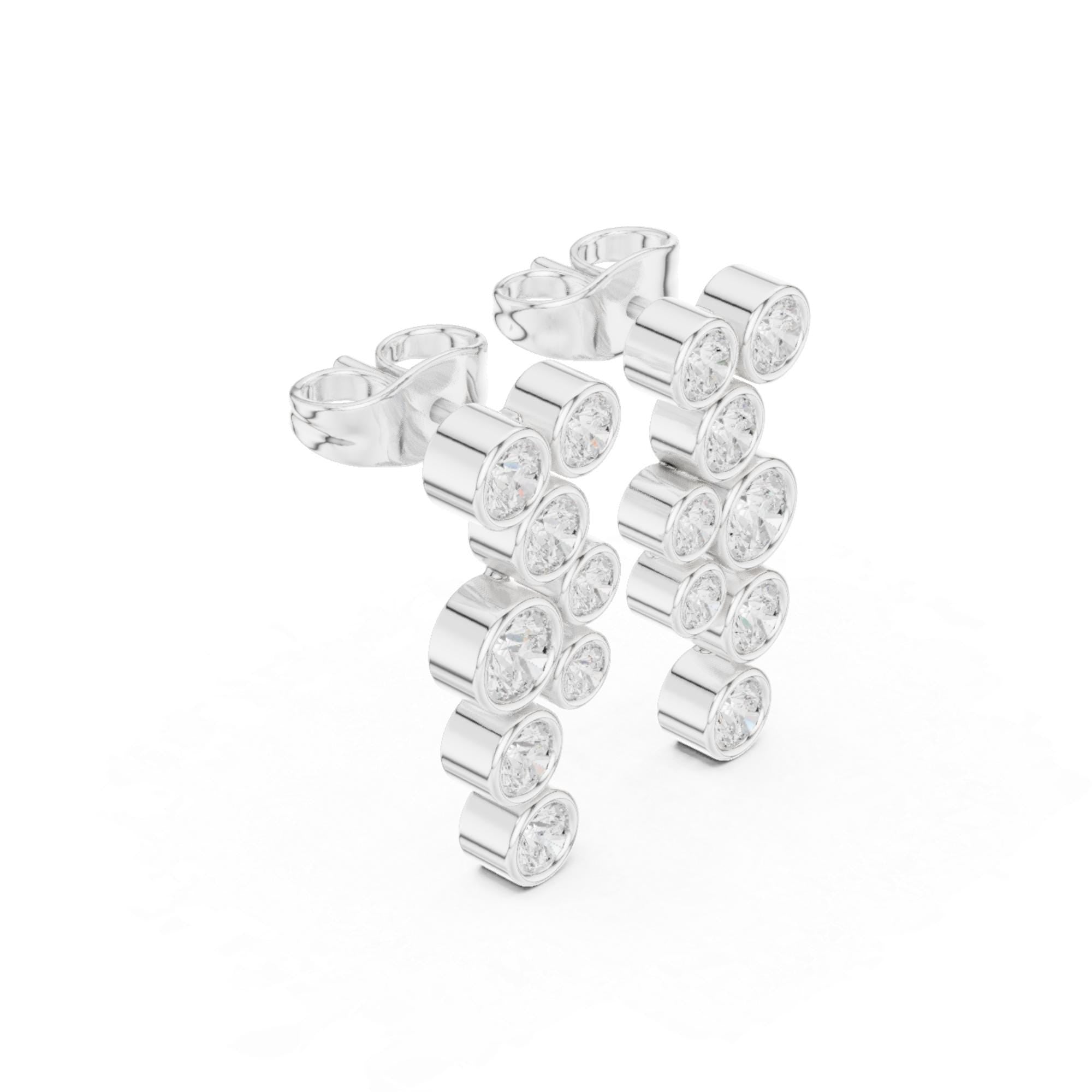 Moissanite Cluster Dangle Earrings, Sterling Silver Bezel Set