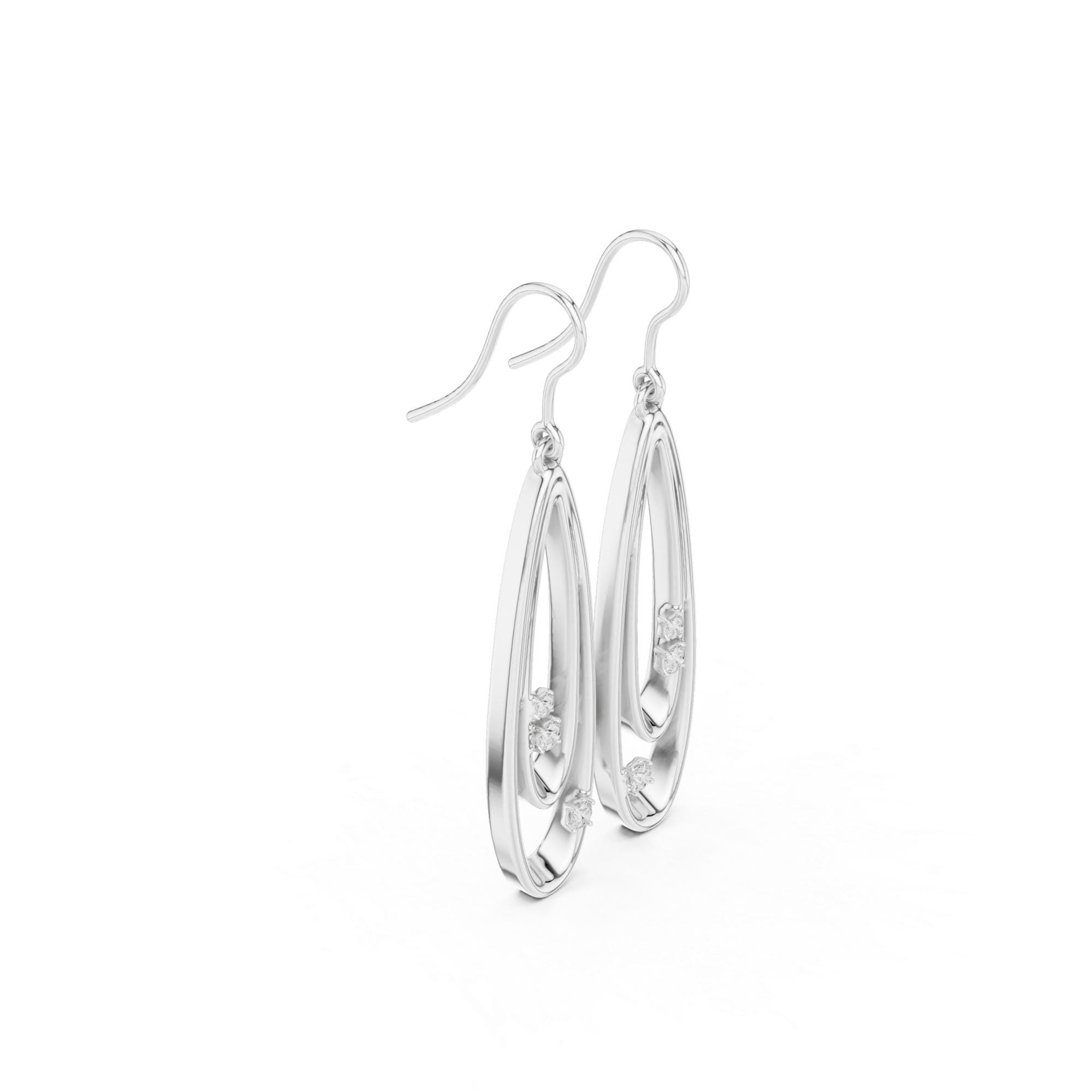 Sterling Silver Dangle Earrings, Moissanite Pave Set, Minimalist Bridal Jewelry