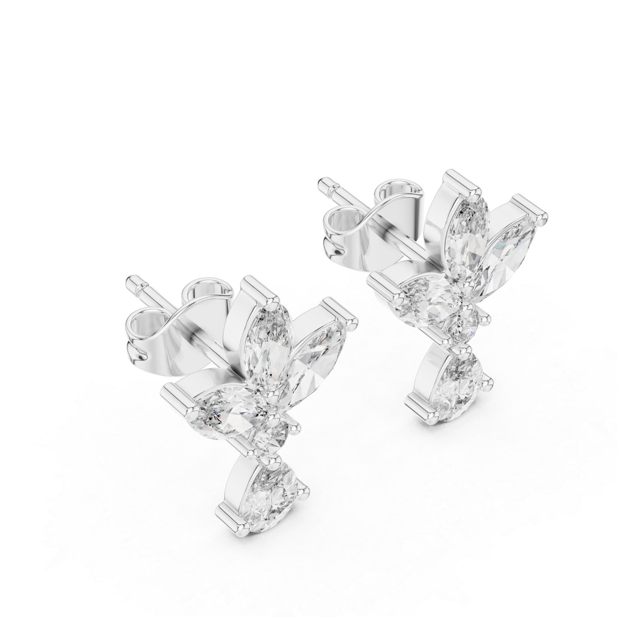 Moissanite Sterling Silver Statement Stud Earrings, Bridal Jewelry