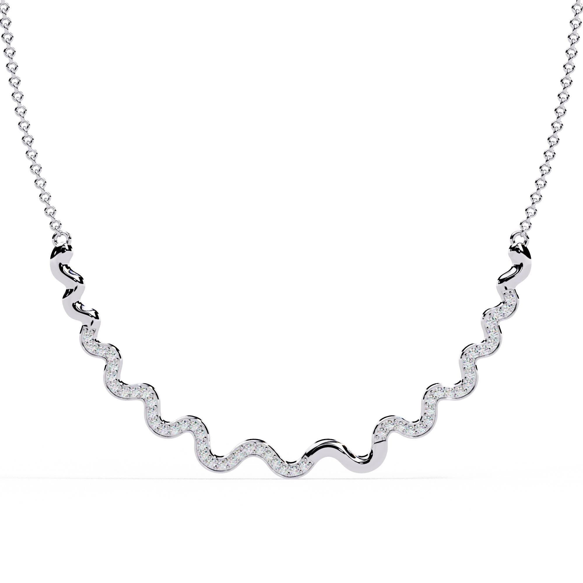 Moissanite Wave Necklace, 925 Sterling Silver, Dainty Handmade Pendant