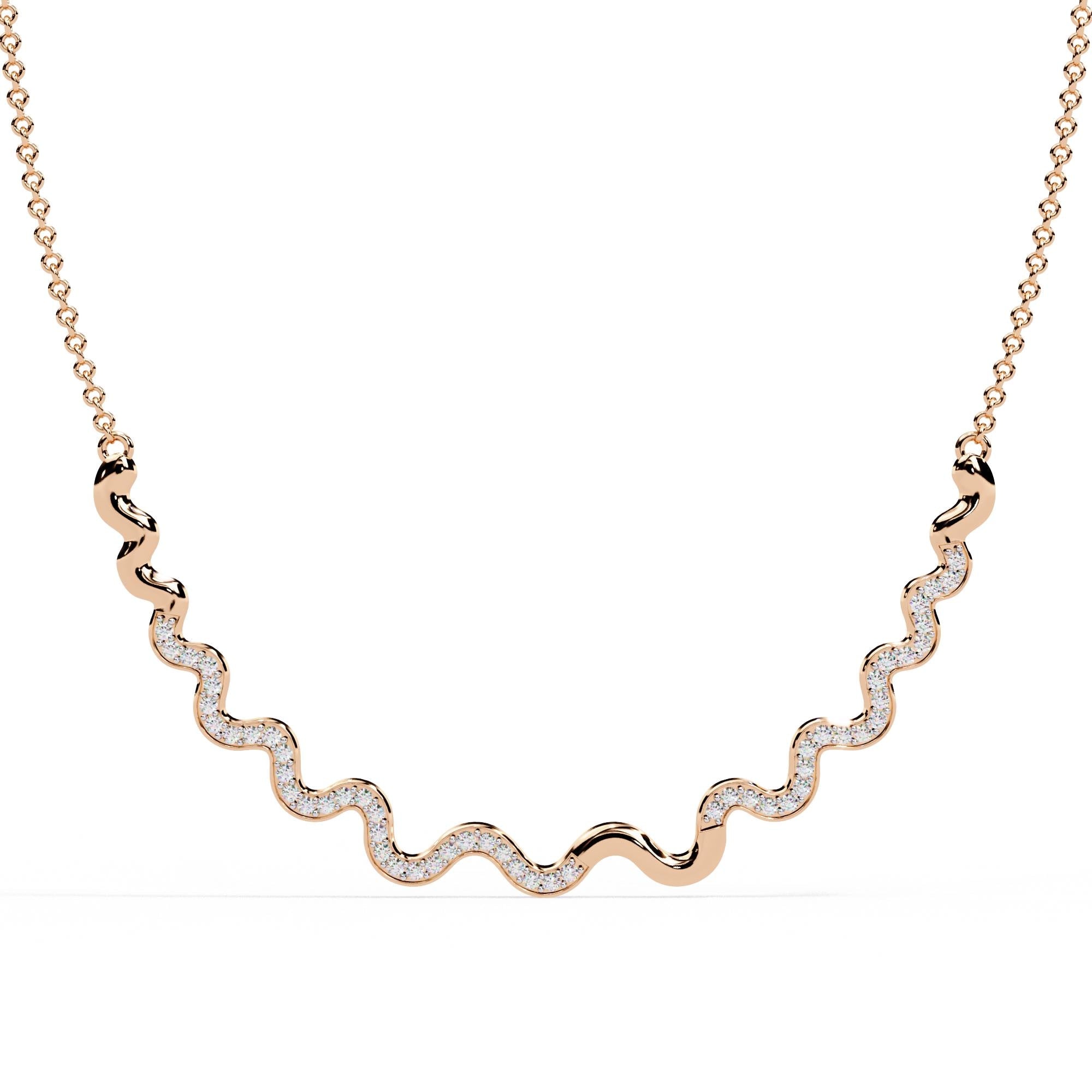 Moissanite Wave Necklace, 925 Sterling Silver, Dainty Handmade Pendant