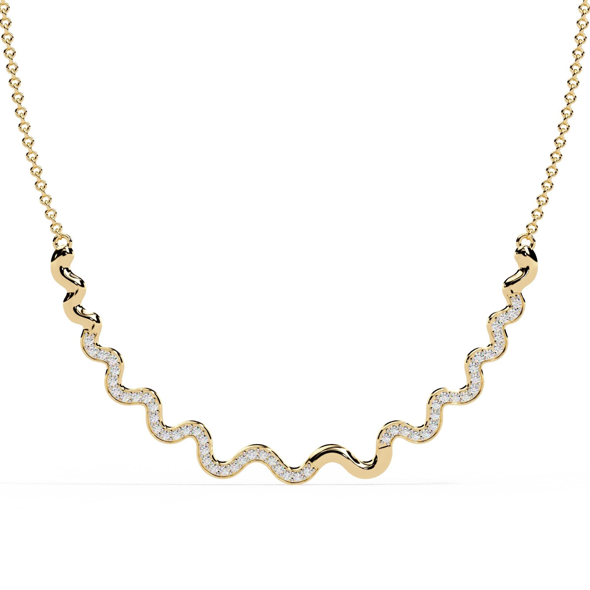 Moissanite Wave Necklace, 925 Sterling Silver, Dainty Handmade Pendant