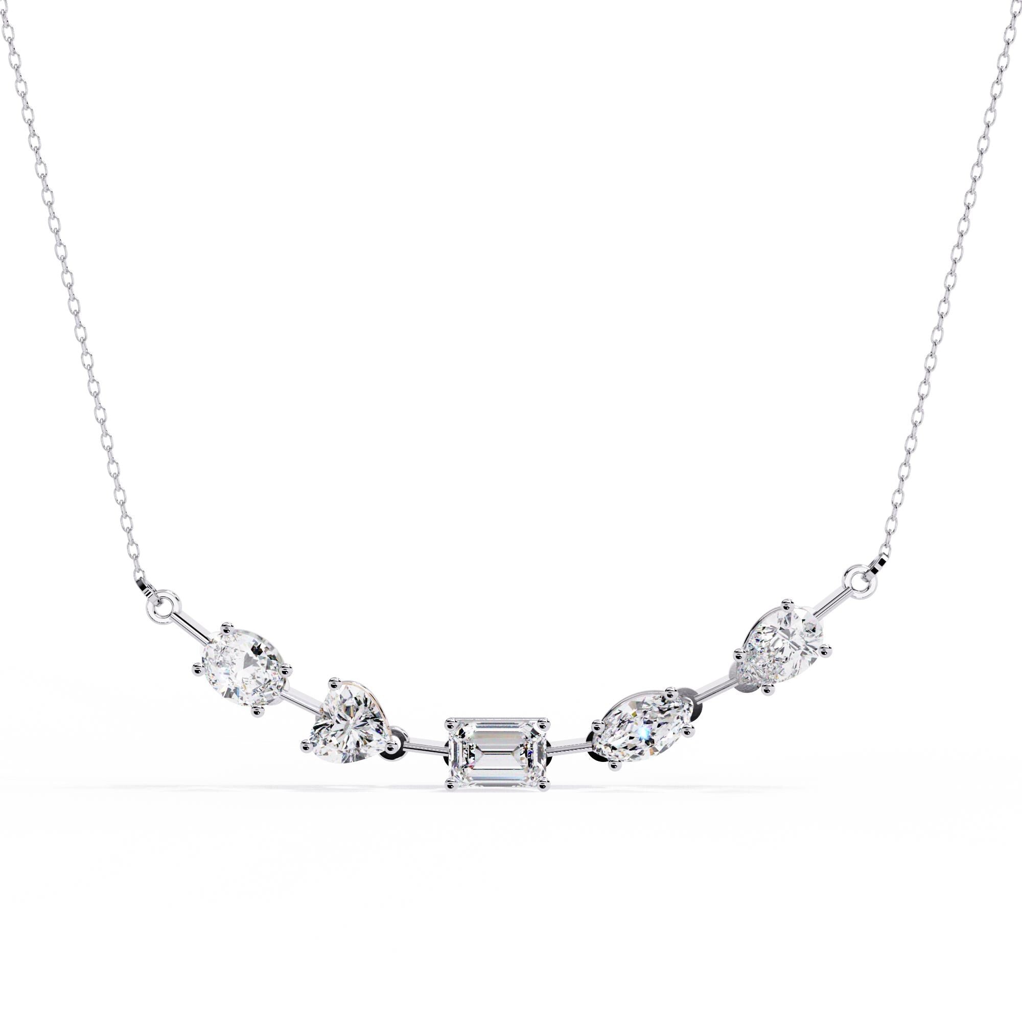 Moissanite Cluster Necklace, Sterling Silver Bar Pendant wedding necklace