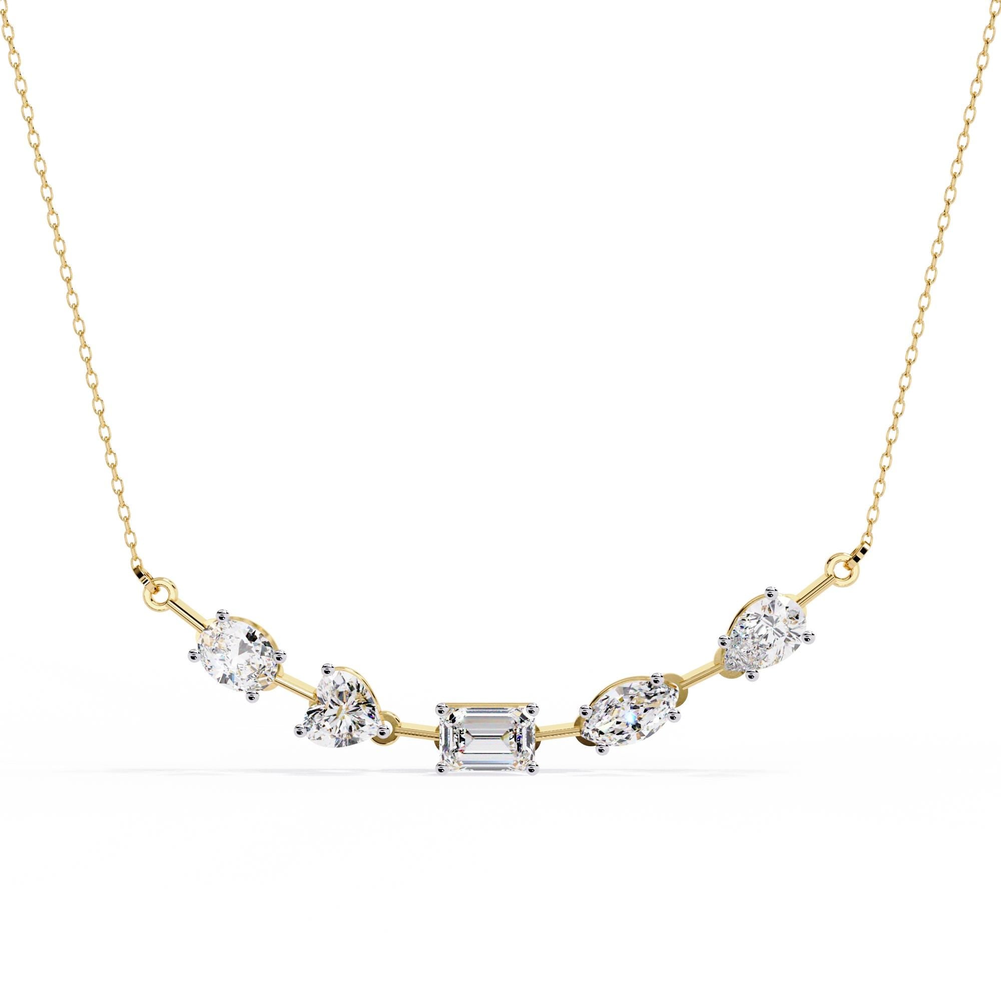 Moissanite Cluster Necklace, Sterling Silver Bar Pendant wedding necklace