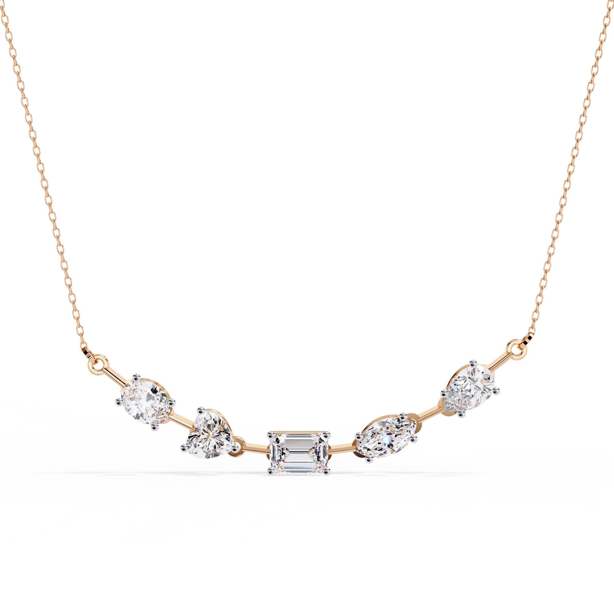 Moissanite Cluster Necklace, Sterling Silver Bar Pendant wedding necklace