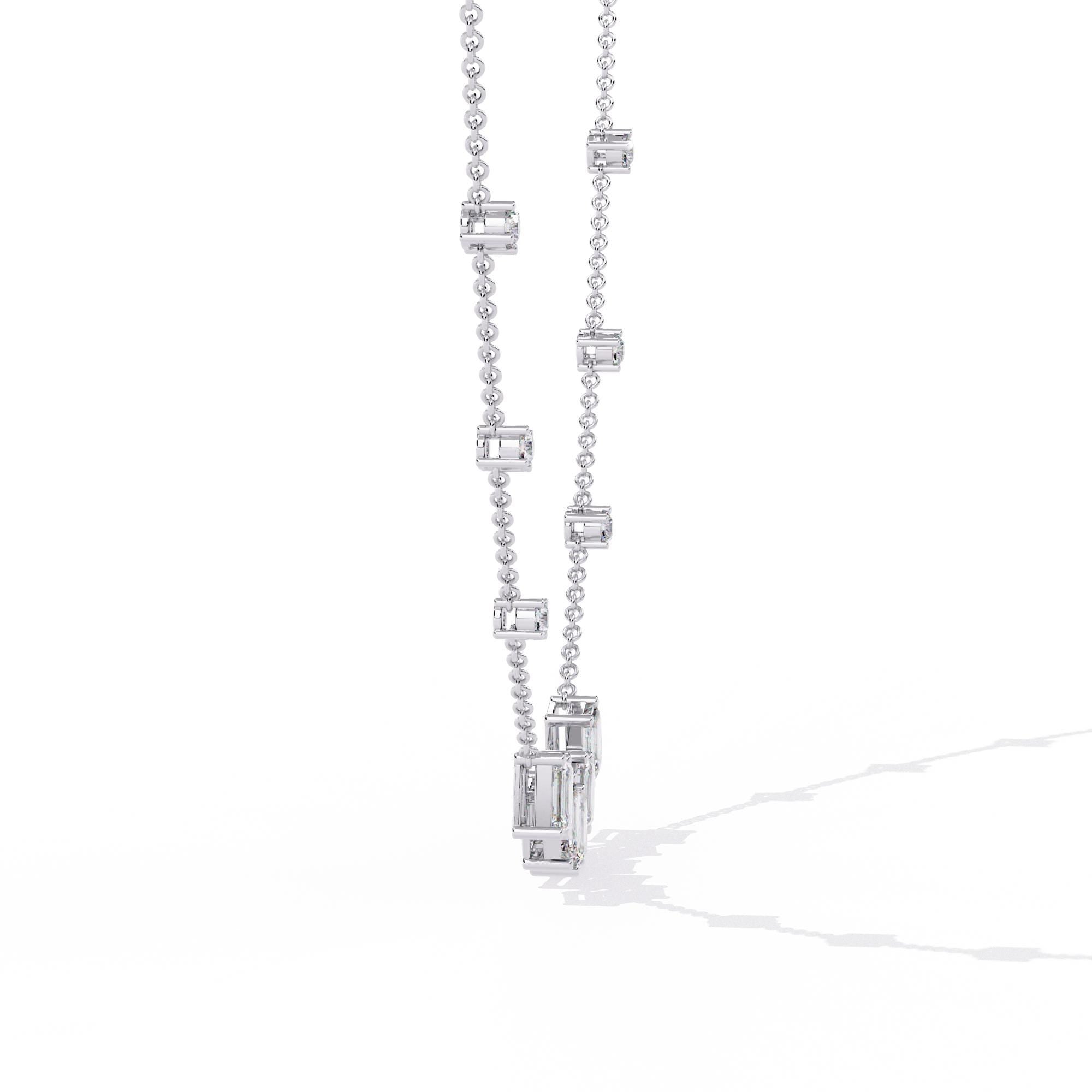 Moissanite Baguette Necklace, Sterling Silver Emerald Cut Cluster