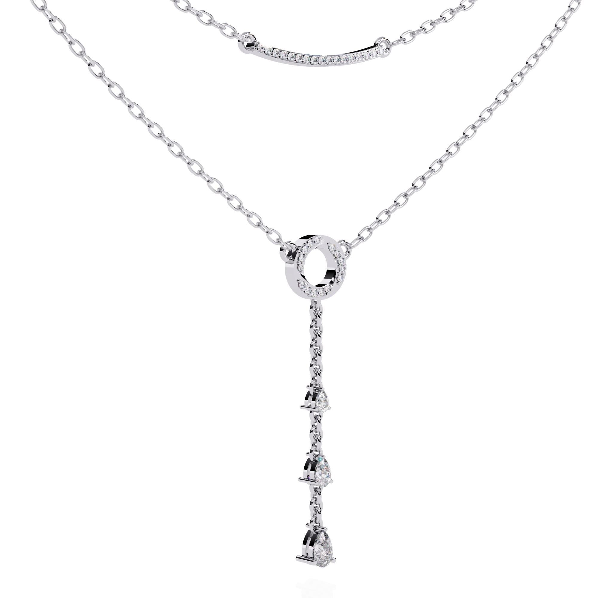 Moissanite Lariat Necklace, 925 Sterling Silver Y Drop Pendant
