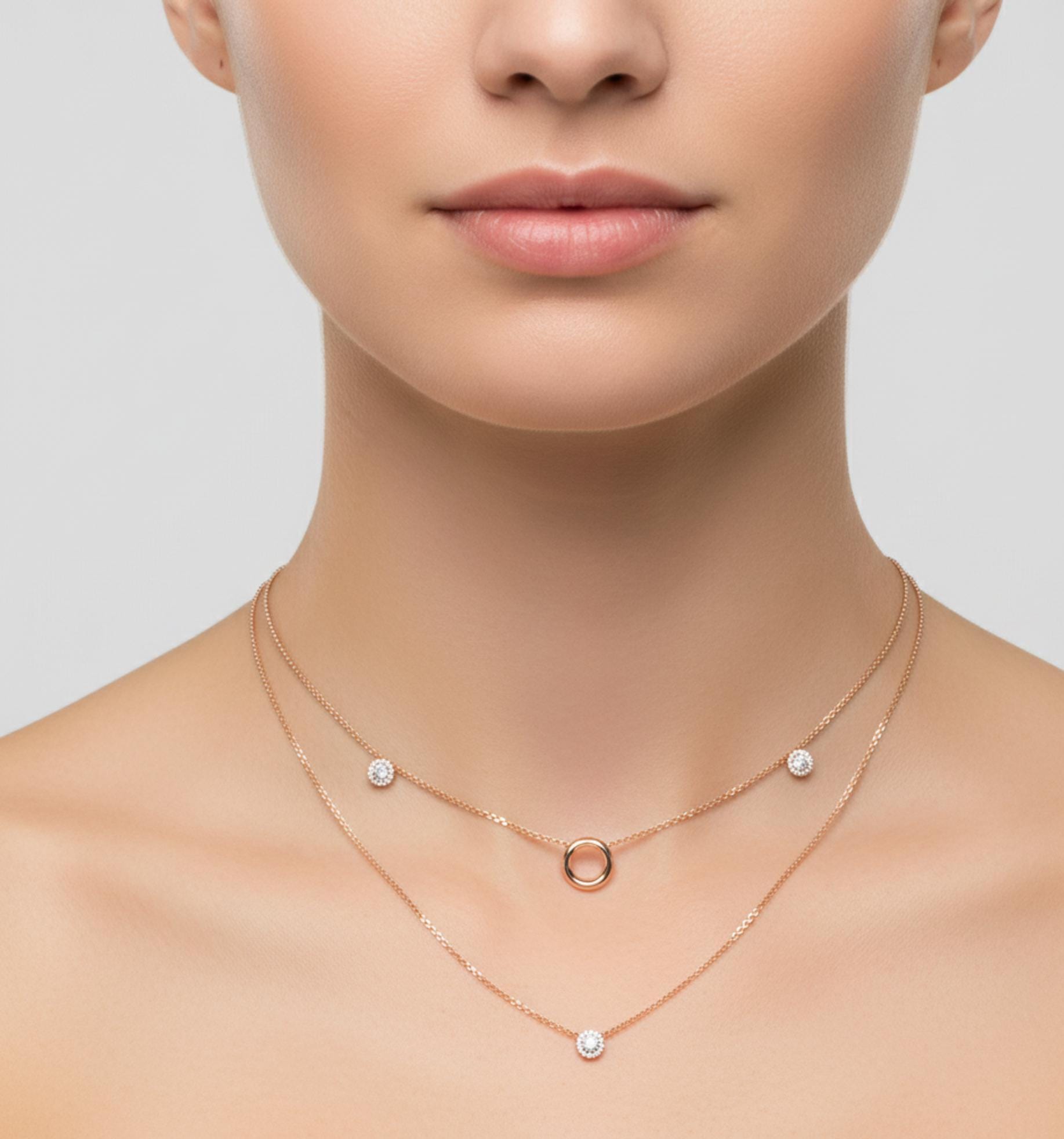 Moissanite Layered Necklace, 925 Sterling Silver Double Chain