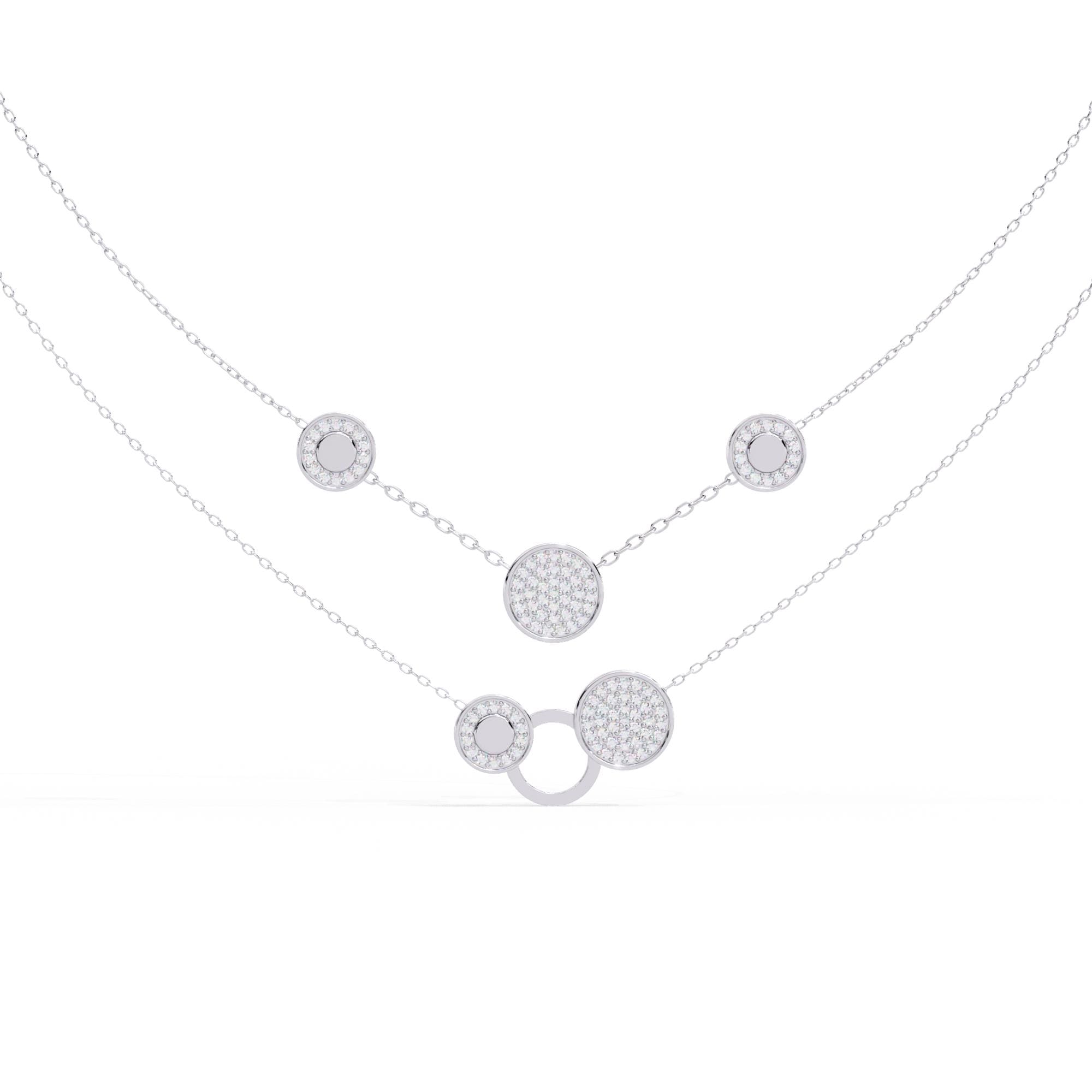 Sterling Silver Layered Necklace: Moissanite Circle Pendant, Gift For Her