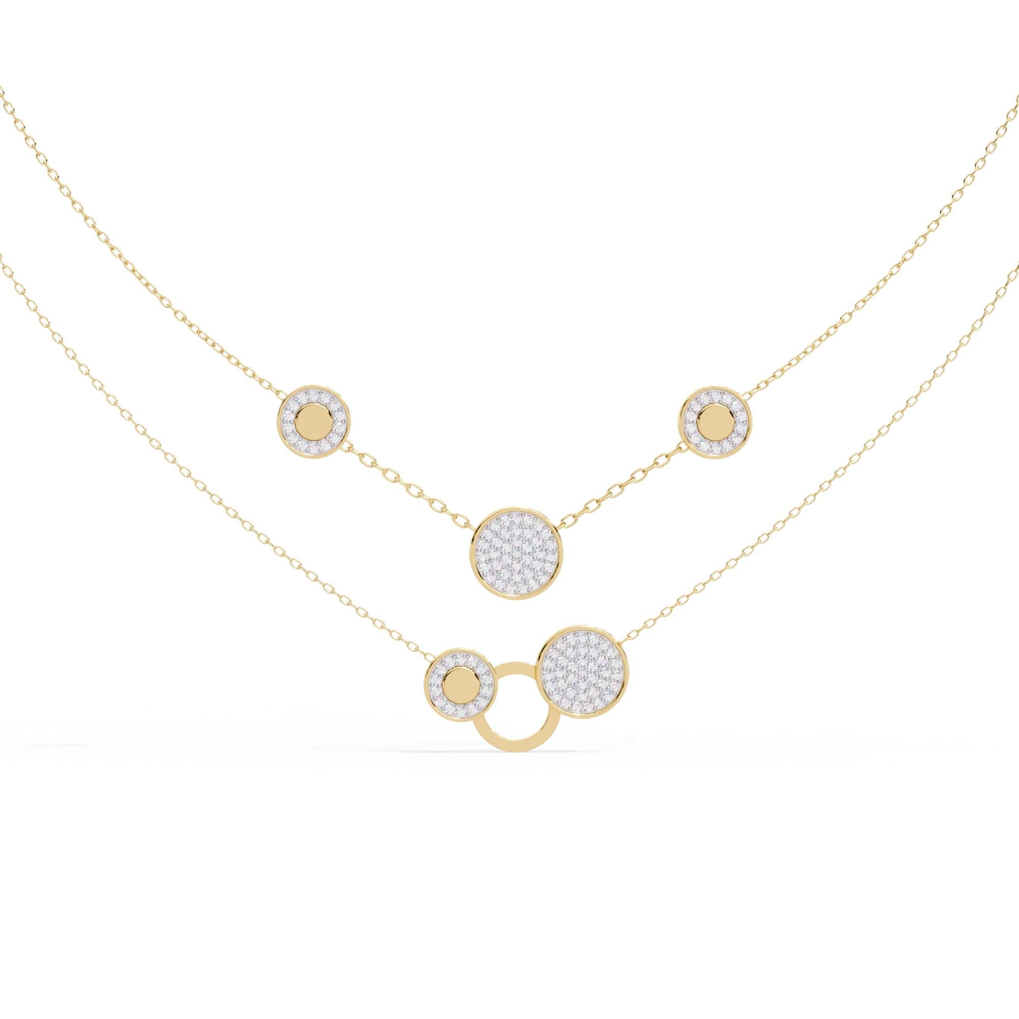 Sterling Silver Layered Necklace: Moissanite Circle Pendant, Gift For Her