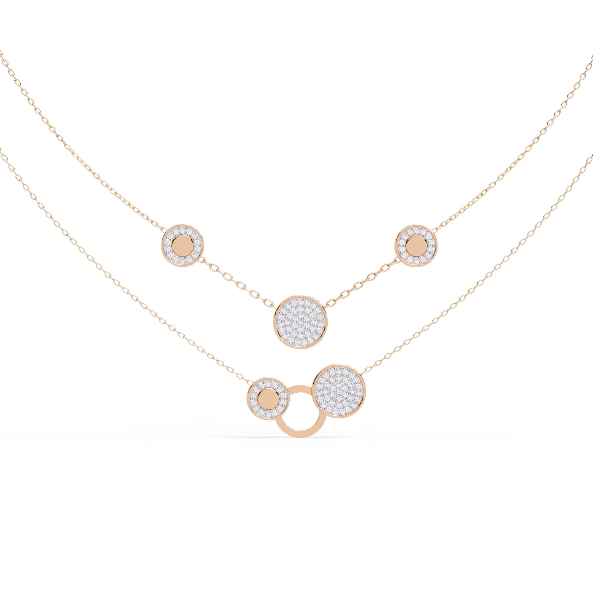 Sterling Silver Layered Necklace: Moissanite Circle Pendant, Gift For Her