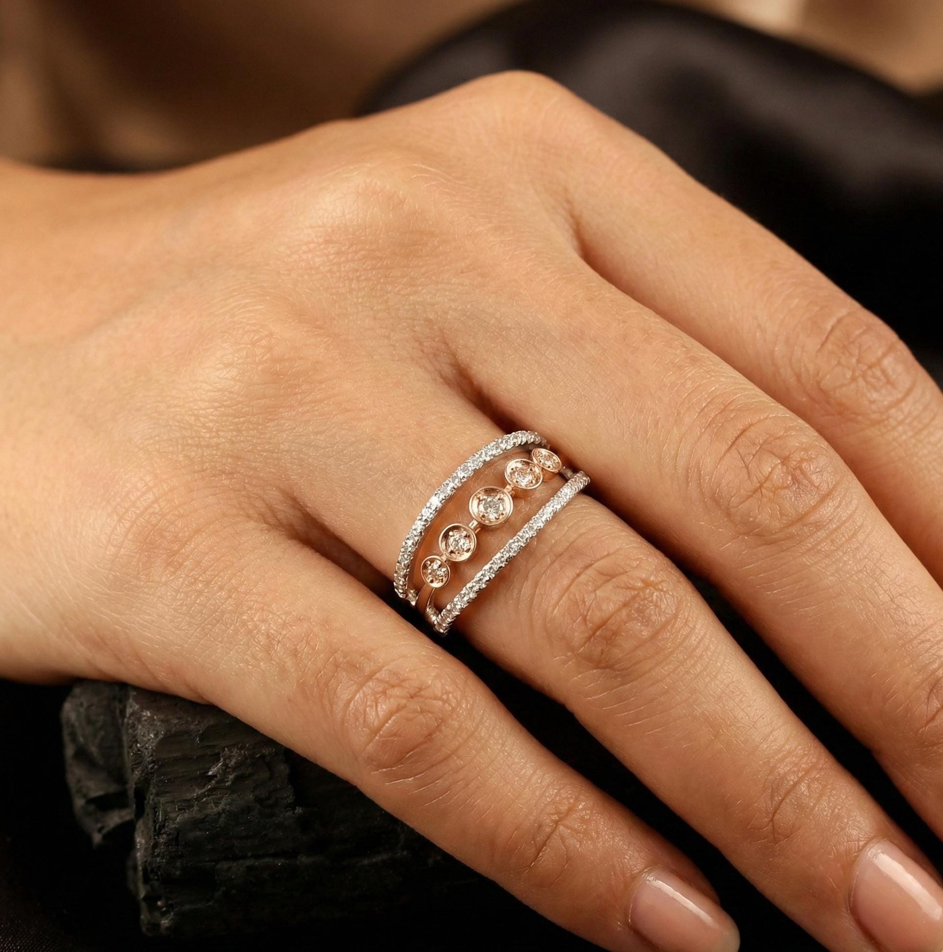 Sterling Silver Moissanite Band | Triple Row Dainty Ring