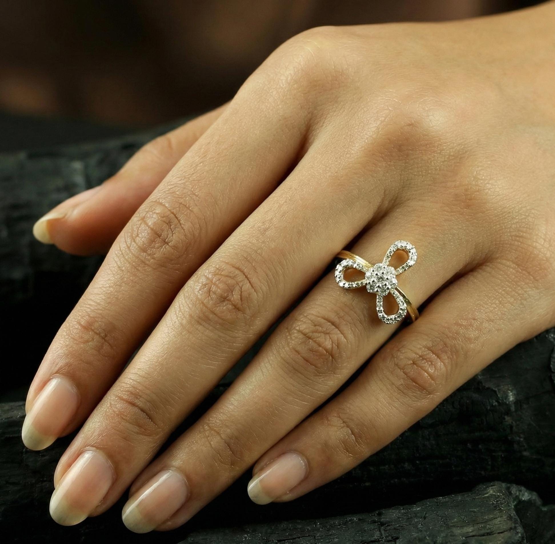 Moissanite Flower Ring • Sterling Silver Bow Knot Anniversary Gift