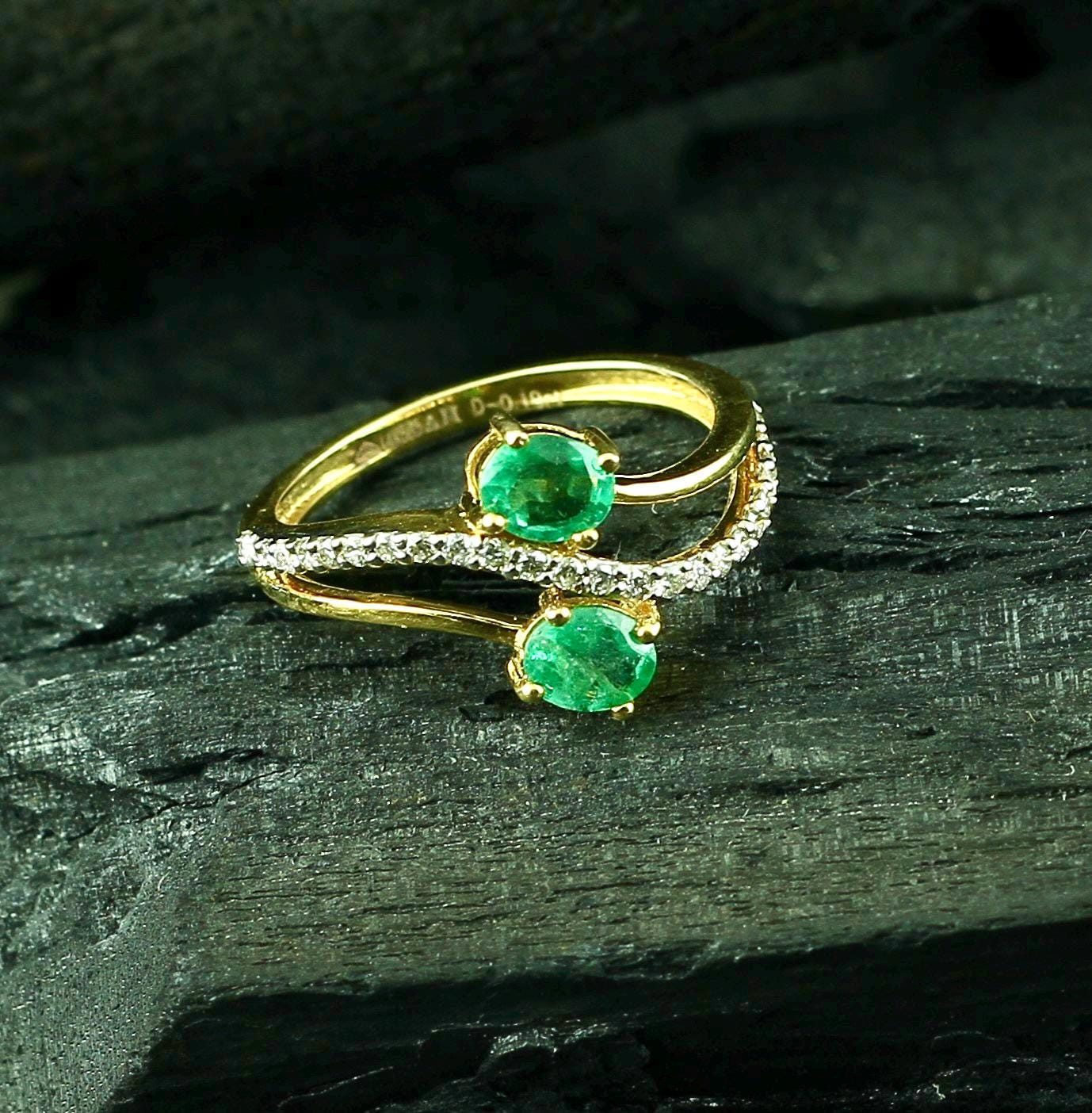 Emerald Bypass Ring • Sterling Silver Moissanite Pavé Flower