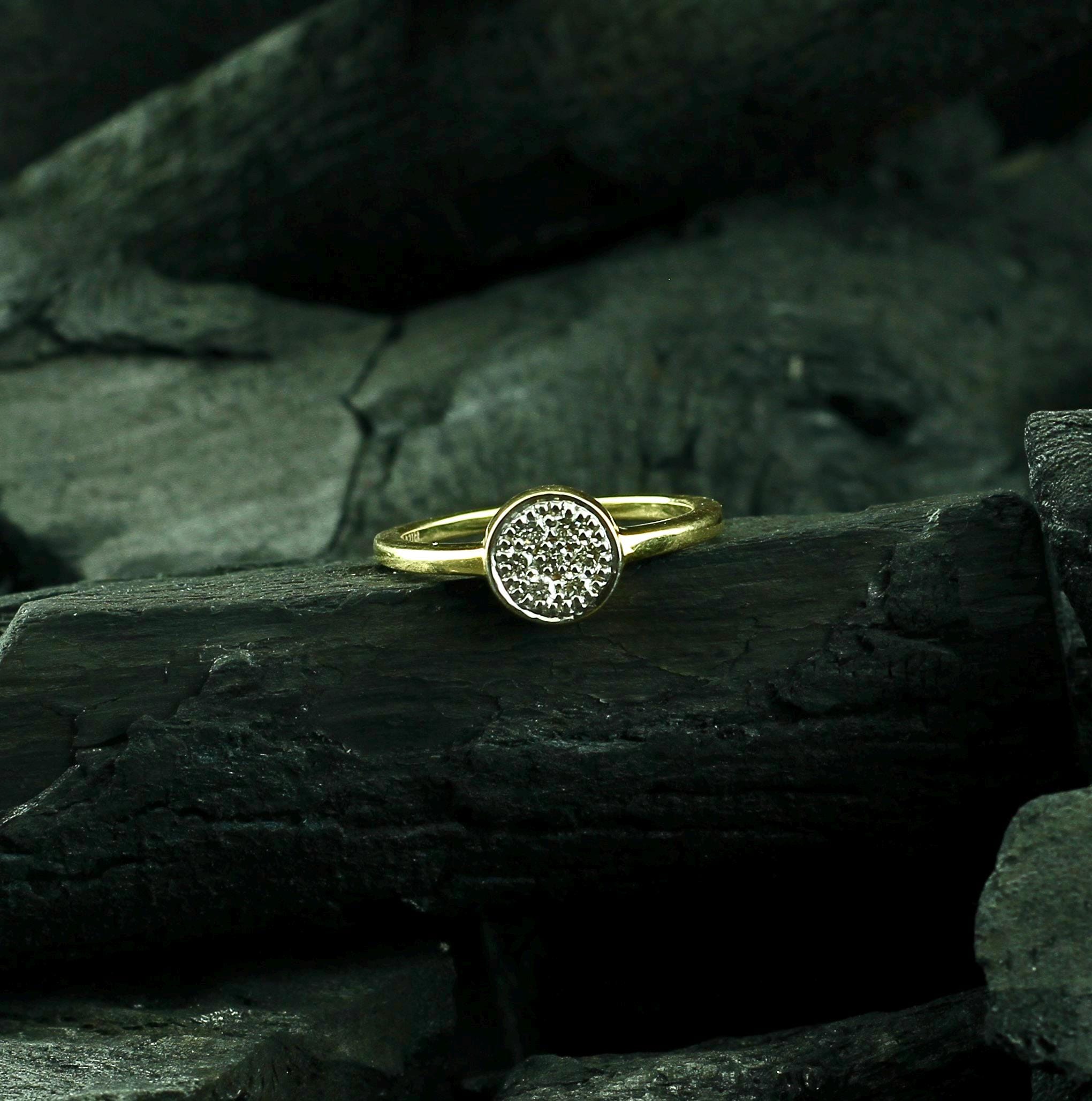Dainty Moissanite Sterling Silver Disk Ring, Pave Set Eternity