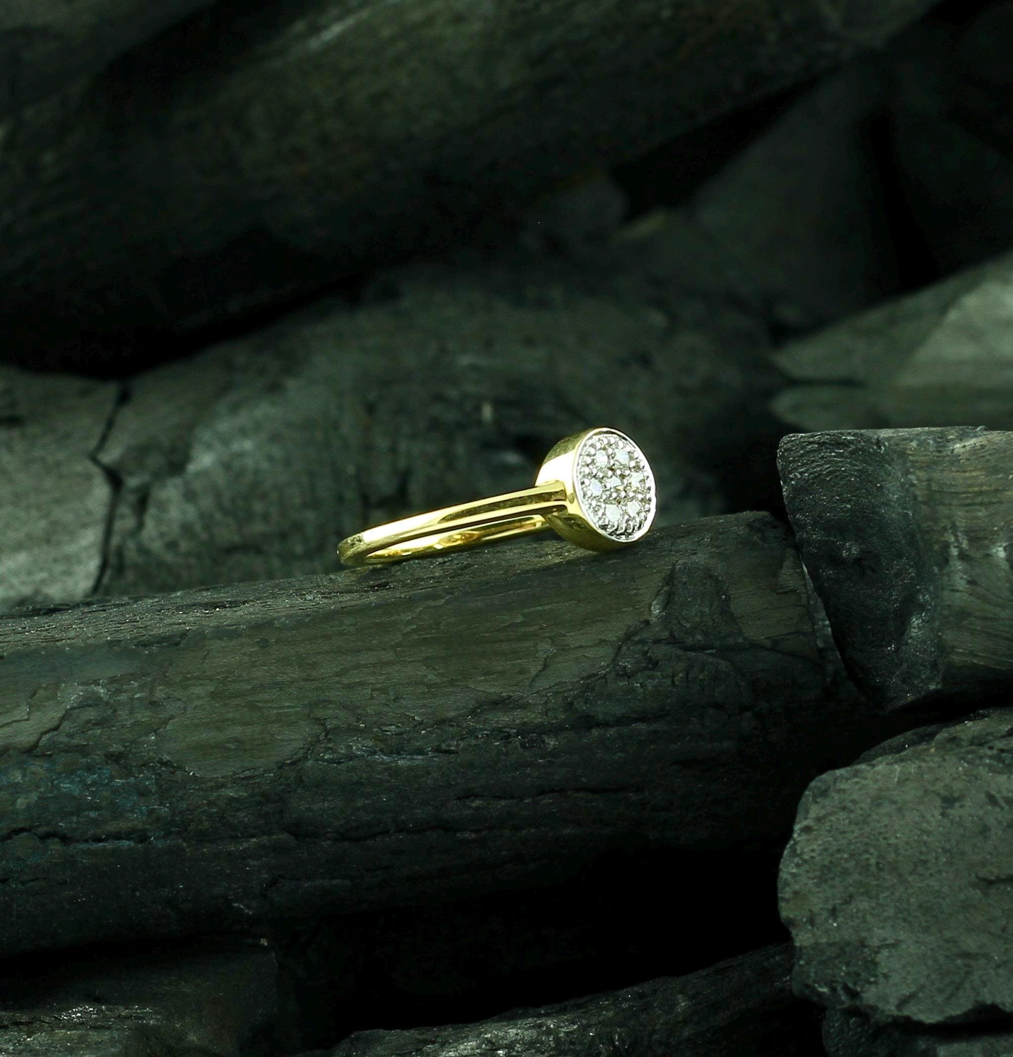 Dainty Moissanite Sterling Silver Disk Ring, Pave Set Eternity