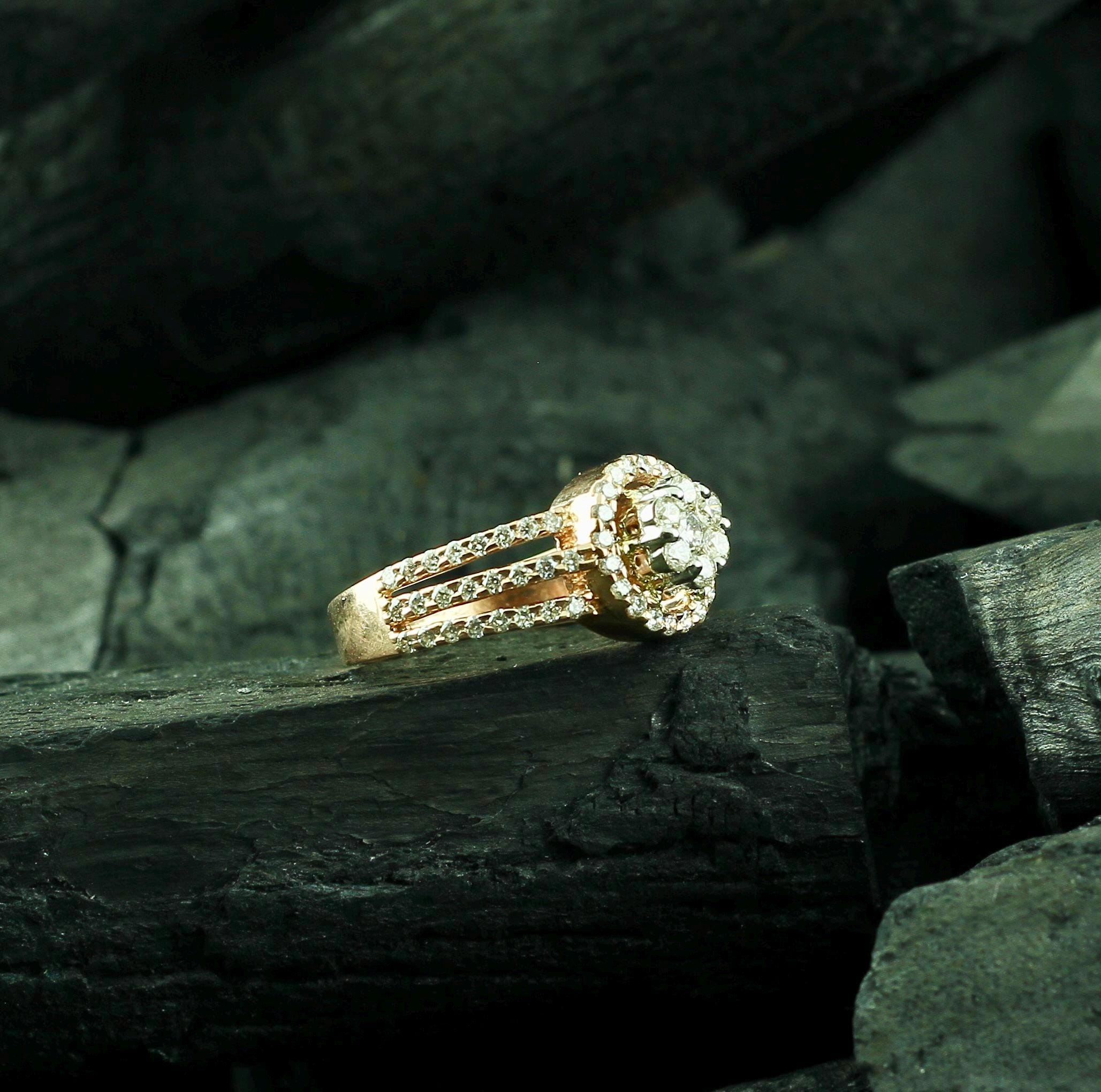 Halo Moissanite Engagement Ring, Sterling Silver 3 Row Pave Band