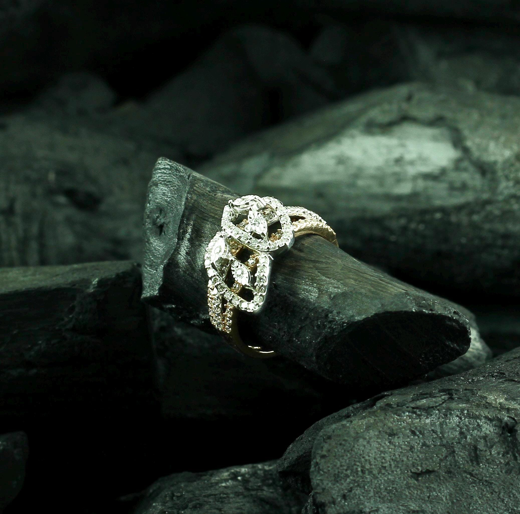 Moissanite Leaf Ring, Sterling Silver Floral Bridal Dainty Cocktail Handmade Artisan Ring
