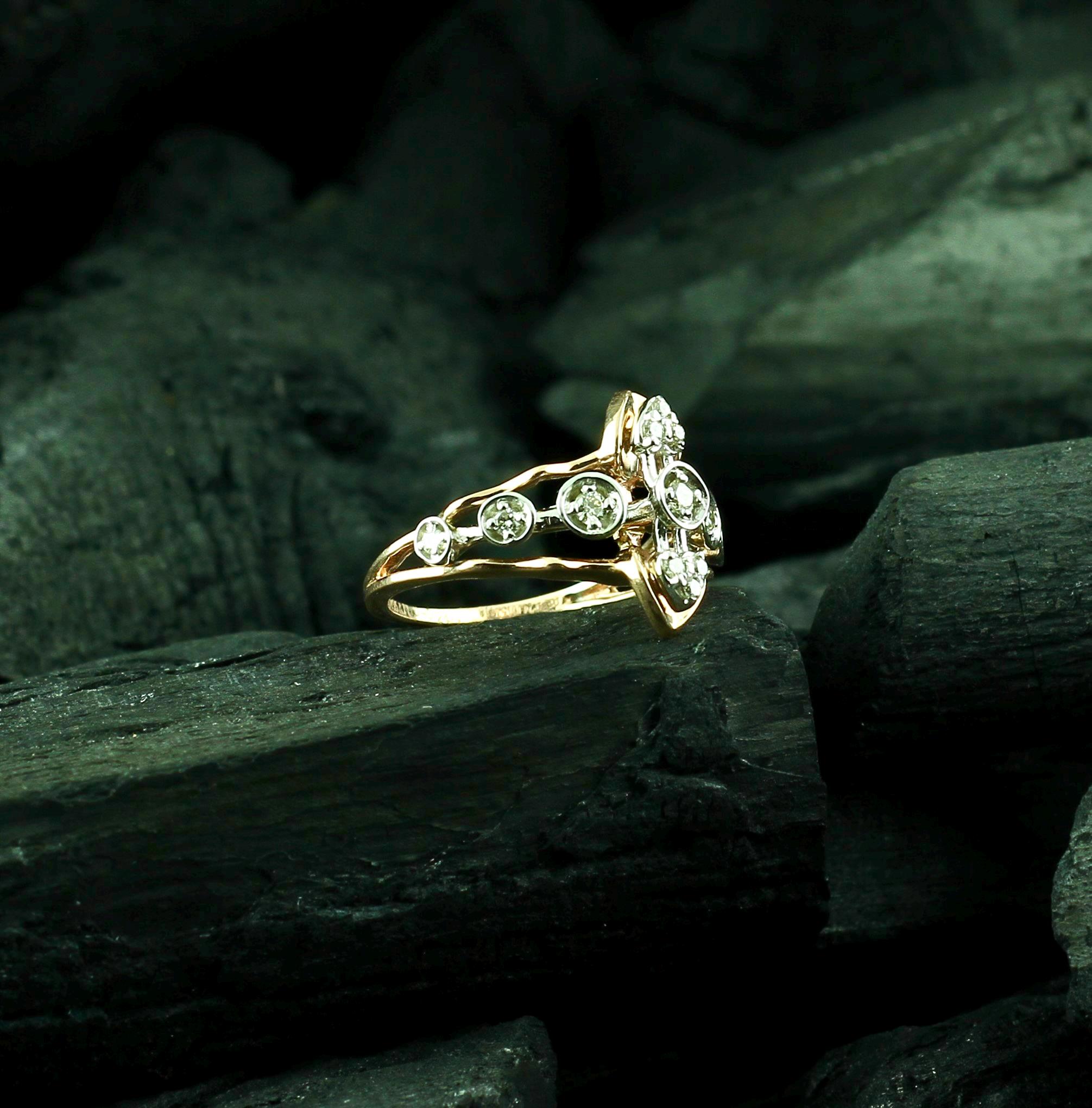 Art Deco Moissanite Sterling Silver Ring, Floral Anniversary Gift